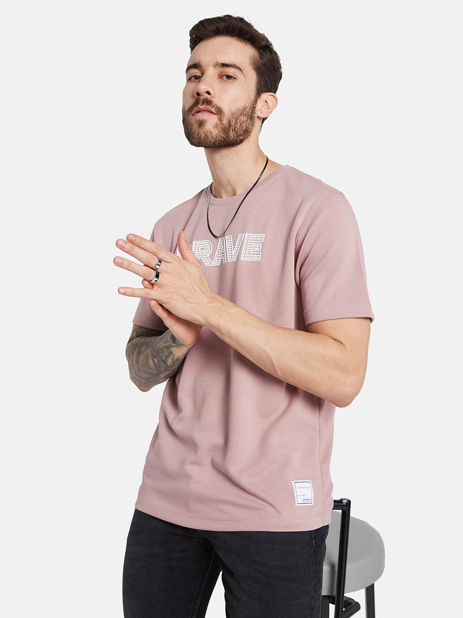 Octave Pink Cotton Regular Fit Printed T-Shirt