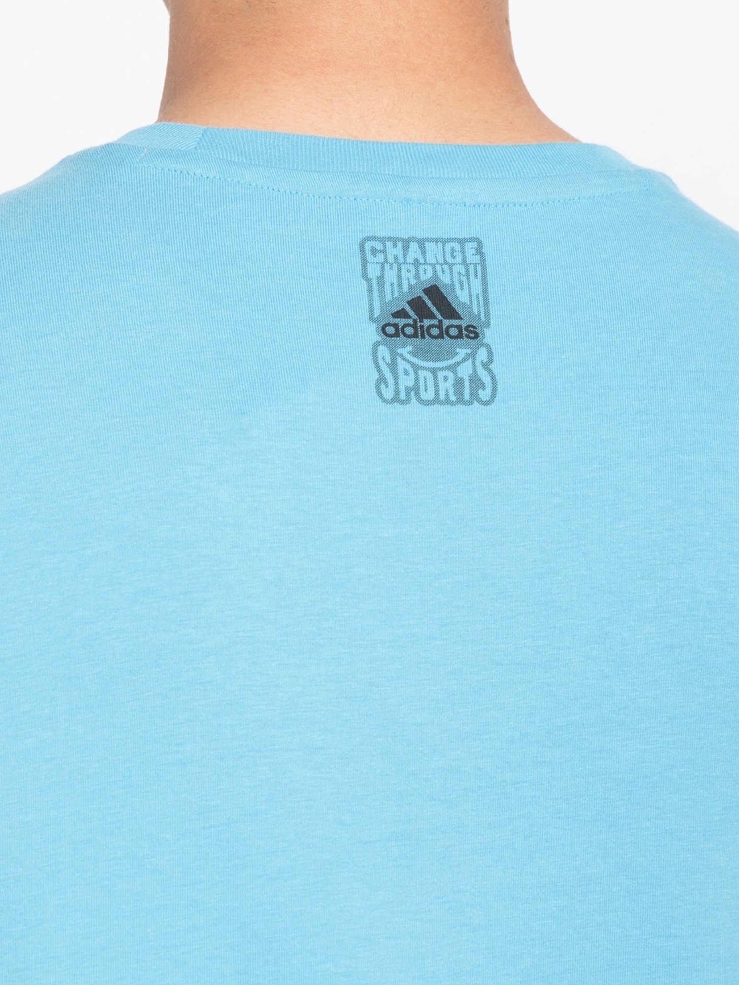 Adidas Blue Cotton Regular Fit Printed T-Shirt