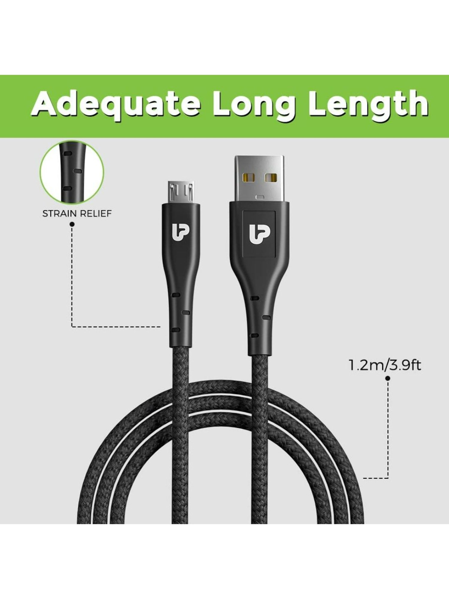 UltraProlink UL1069 Zap Micro USB 3A/15W USB-A Cable Nylon braided durable tough cable1.2m (Black)