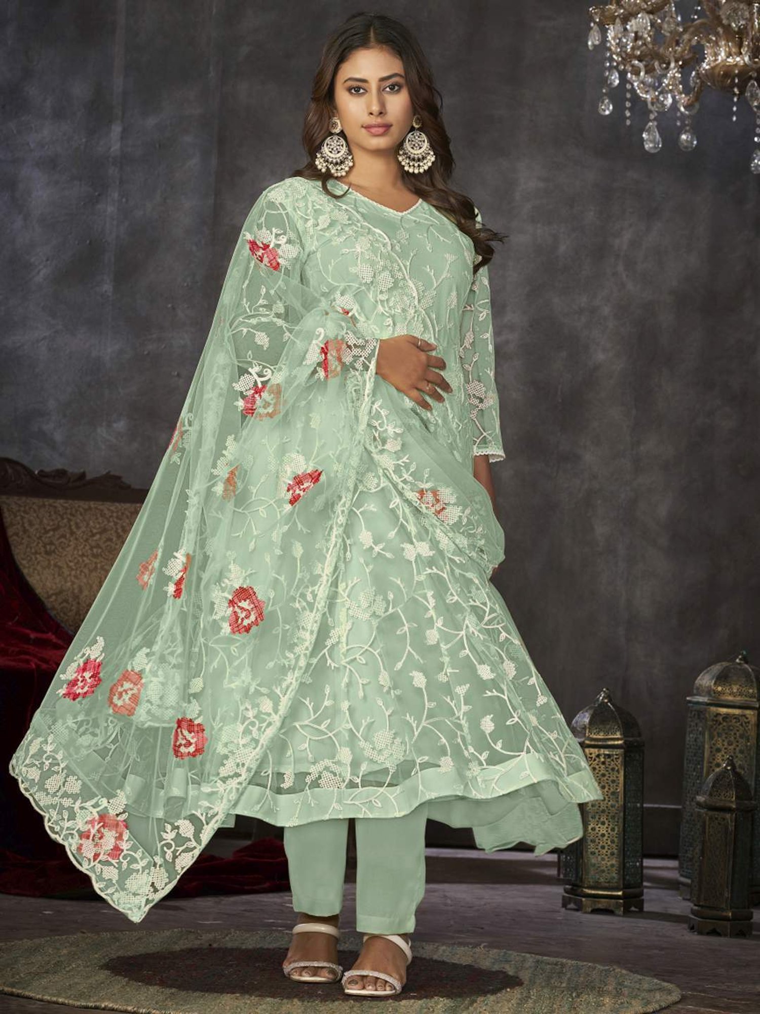 Warthy Ent Green Embroidered Unstitched Dress Material