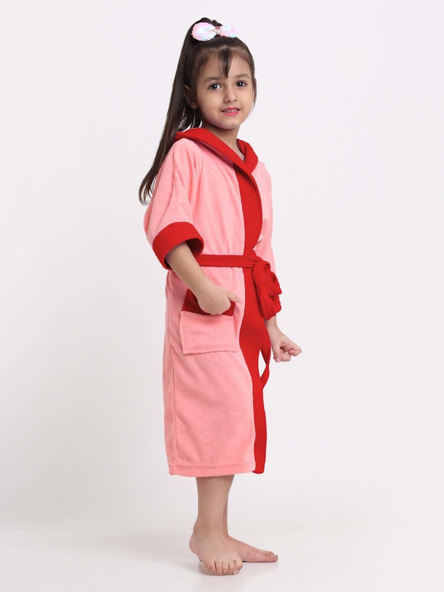 Creeva Melodious Black & Turkish Micro Terry 225 GSM Kids Hooded Bathrobe 4-5 Years With Pocket