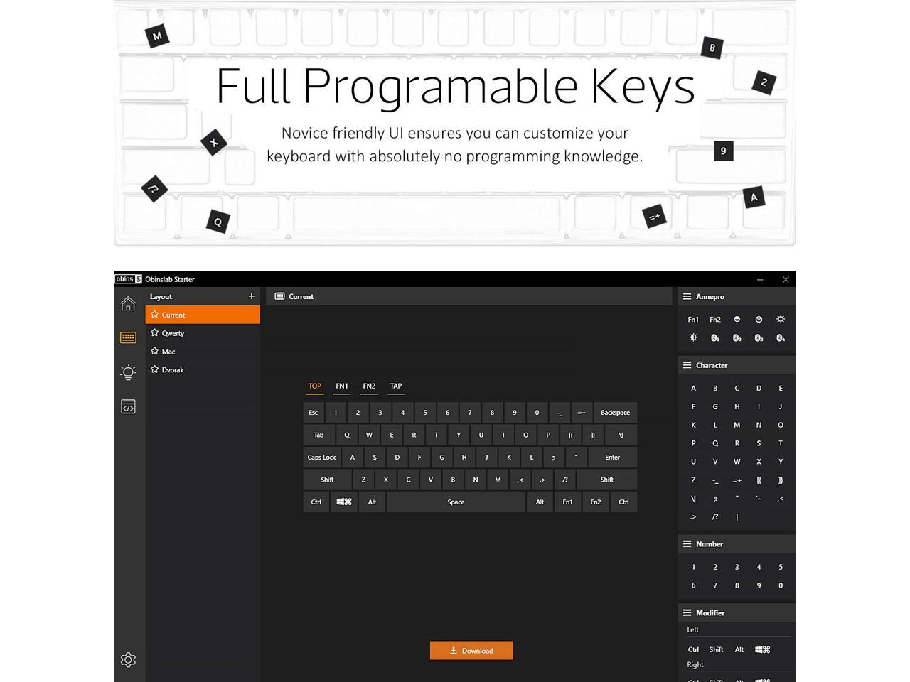 Anne Pro 2 Mechanical Keyboard 60% RGB Wired/ Wireless Bluetooth 4.0 PBT Type-c Kailh Red Switch -Black