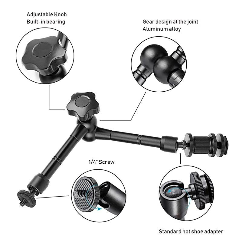 11inch Adjustable Articulating Frction Magic Arm with Large Super Clamp Mount Compatible with DSLR Camera Rig, LCD Monitor, LED Lights, Flash Lights, Microphones, DJI Osmo,Smart Phone
