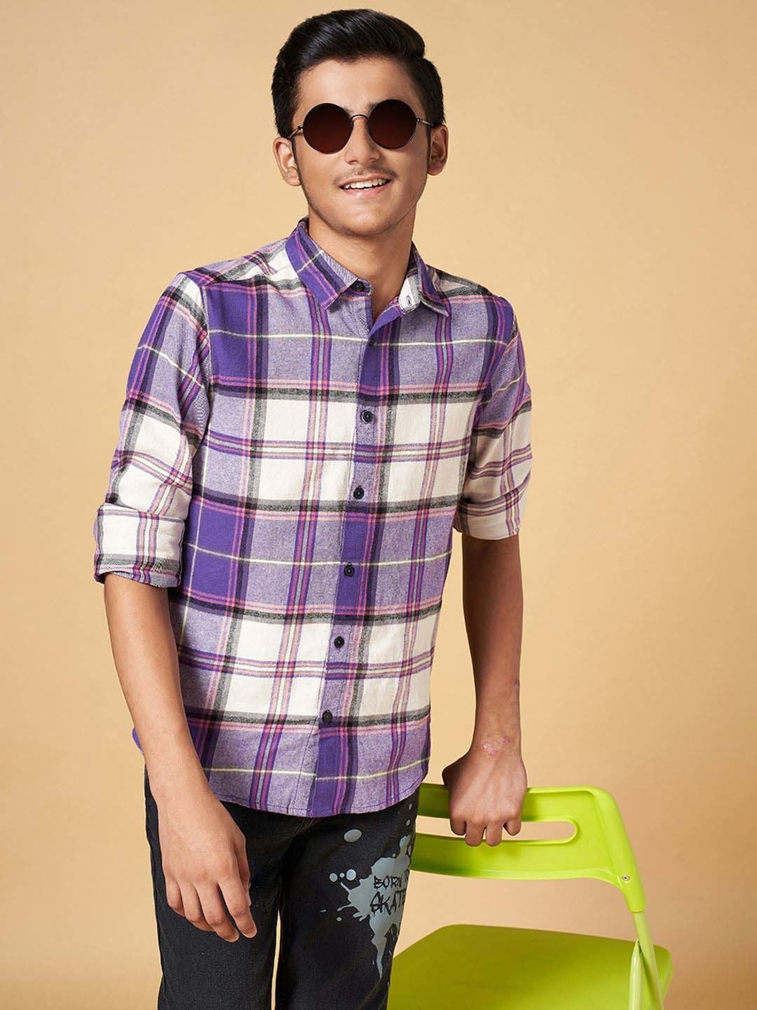 Coolsters by Pantaloons Boys Purple & White Cotton Chequered Full Sleeves Shirt