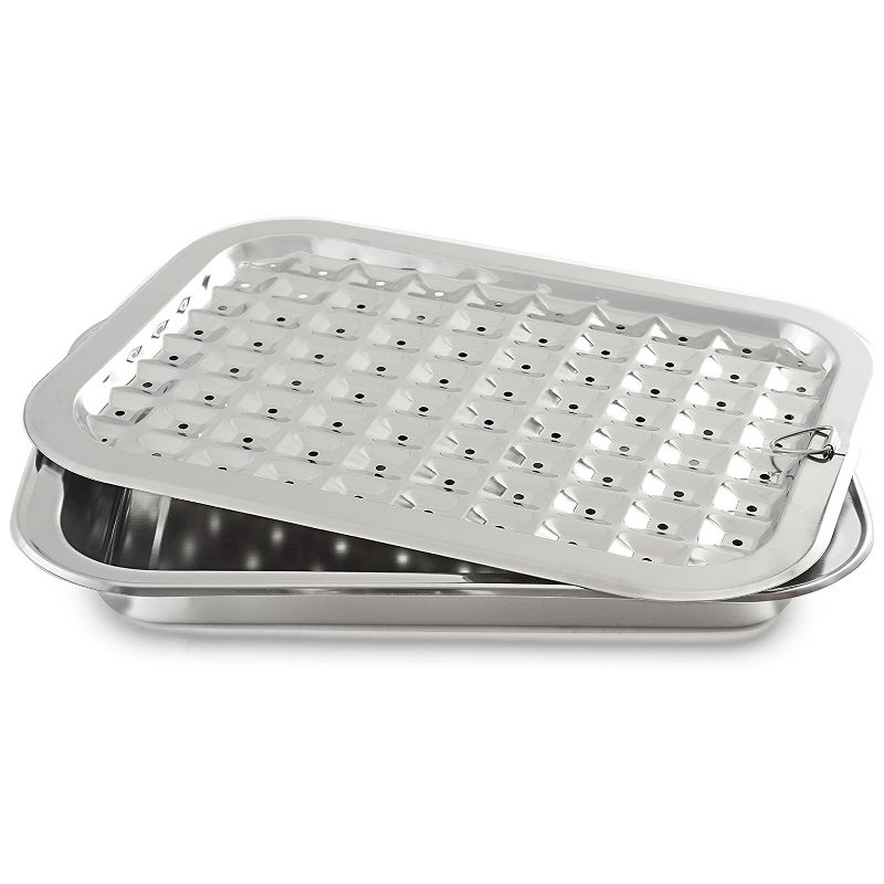 Norpro 2 Piece Stainless Steel Rectangular Kitchen Oven Roasting Broiler Pan and Drip Tray, Brushed Silver
