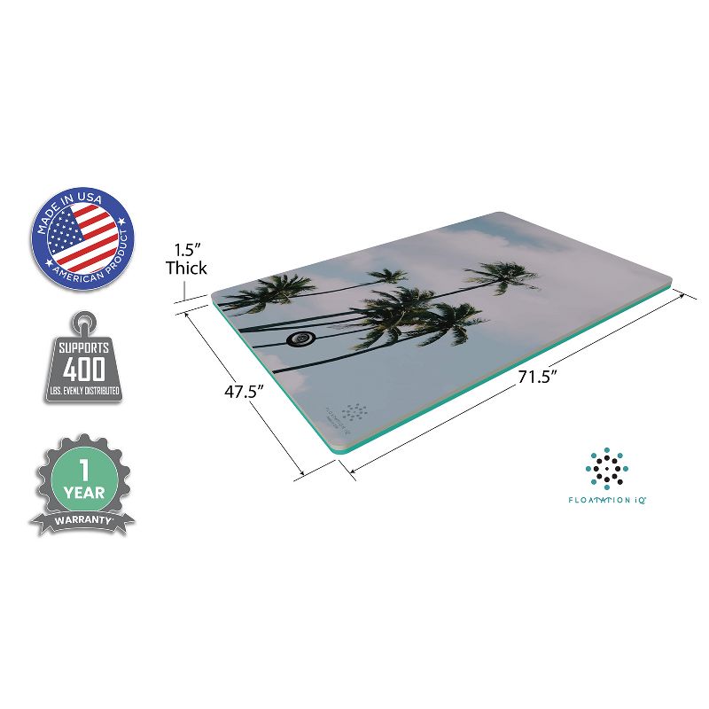 Floatation iQ Mini Floating Oasis 6 x 4 Foot Foam Island Water Swimming Pool Lake Lounger Play Pad Mat for Up to 2 Riders, Palm Sky