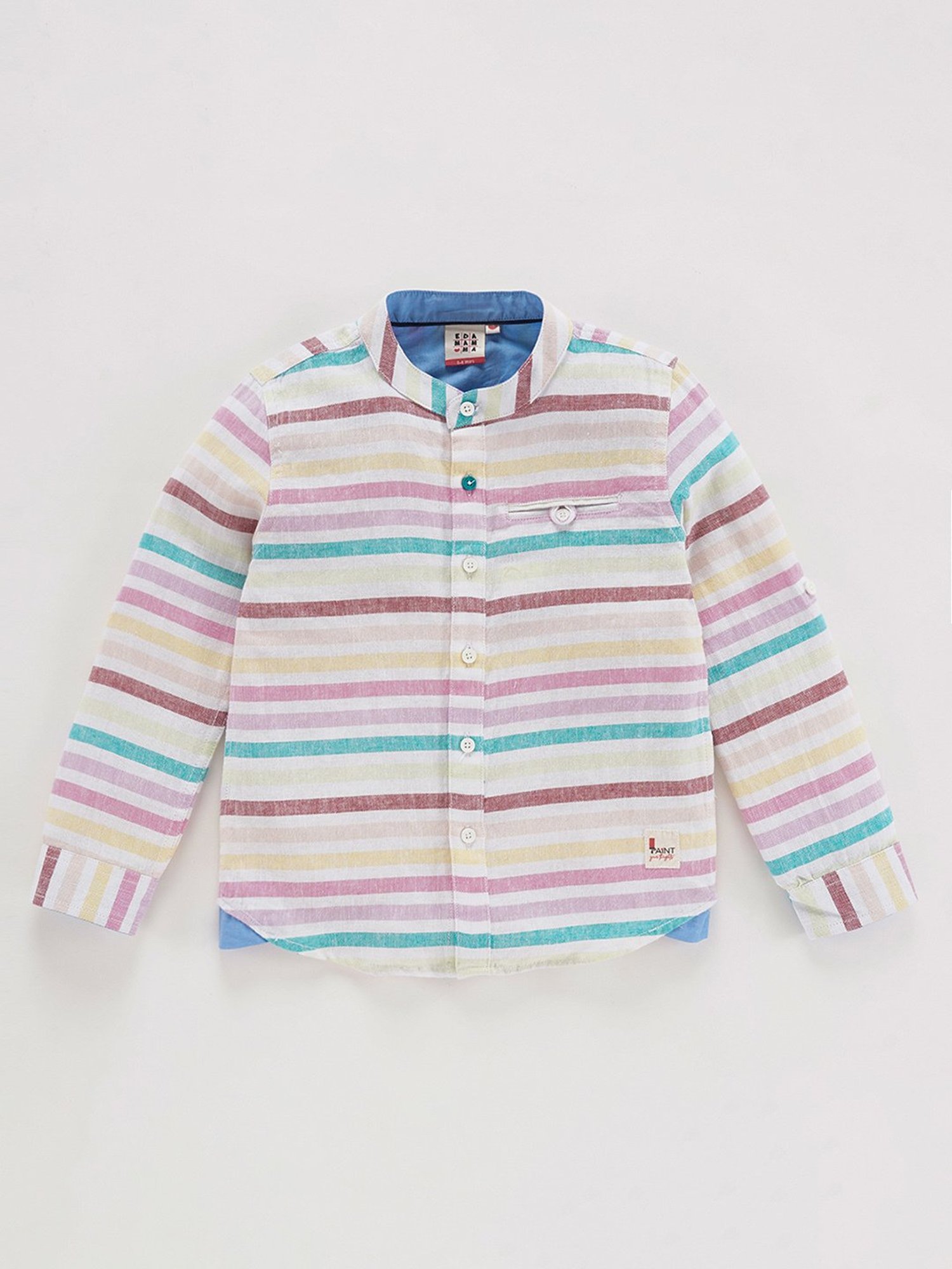 Ed-a-Mamma Kids White Striped Full Sleeves Shirt