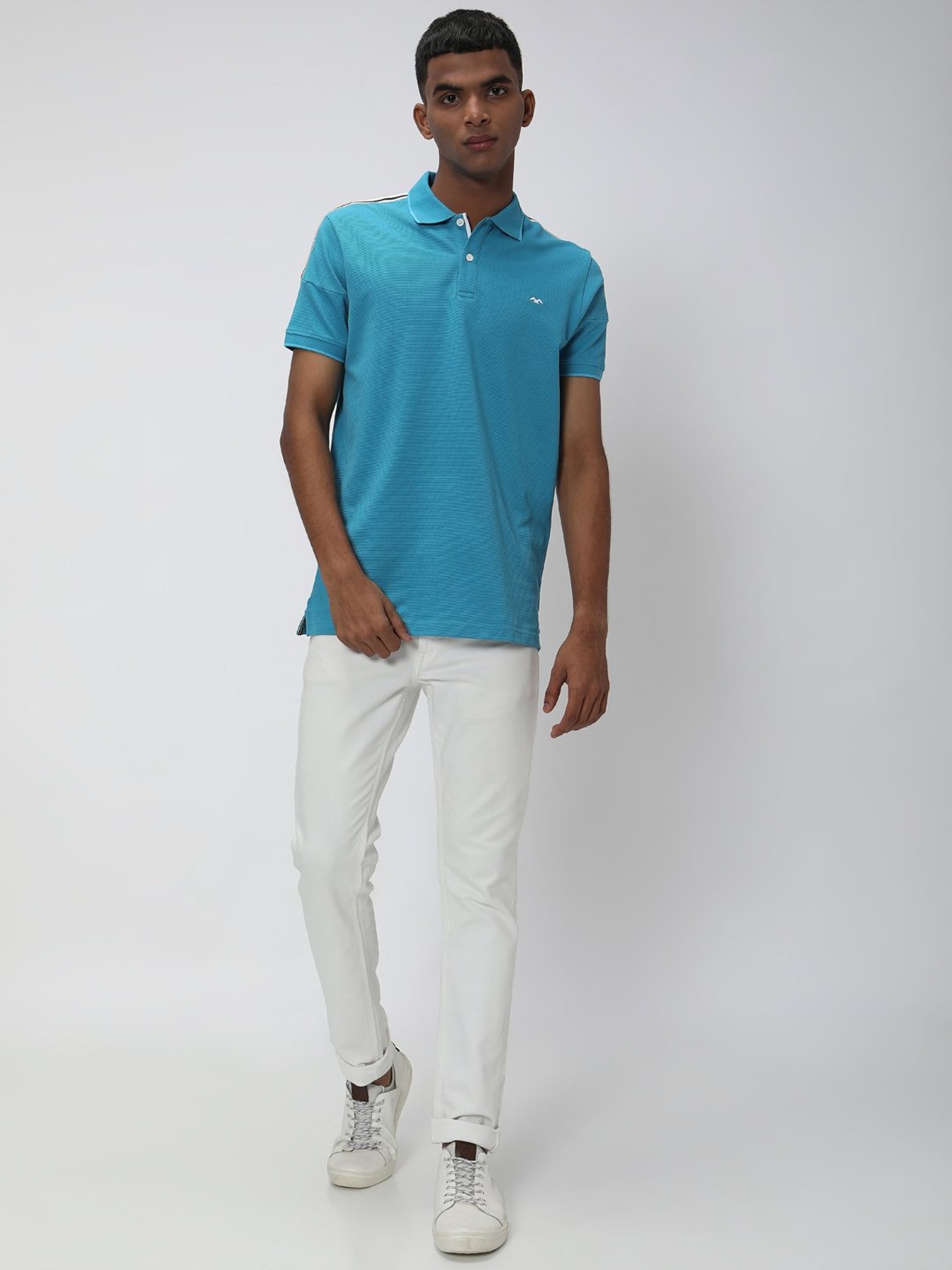 Mufti Light Blue Slim Fit Cotton Polo T-Shirt