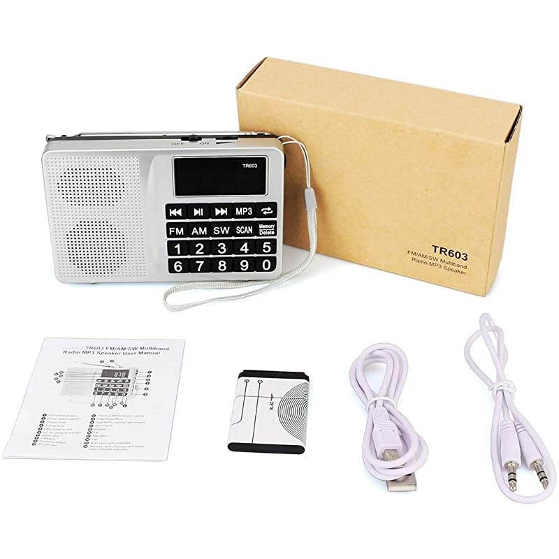 TR603 Radios Portable AM FM, Short Wave Band Radio, Digital Radio Support TF, USB, AUX Input, with Preset Button and 5W Speaker (Sliver)