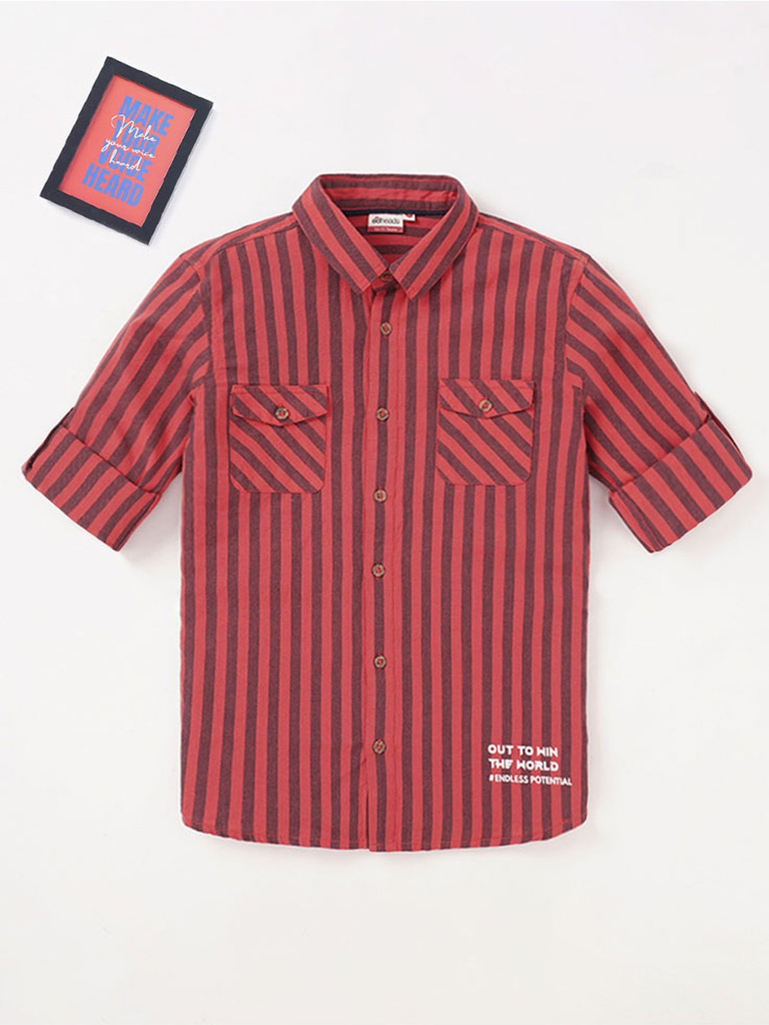 Edheads Boys Red Cotton Striped Full Sleeves Shirt