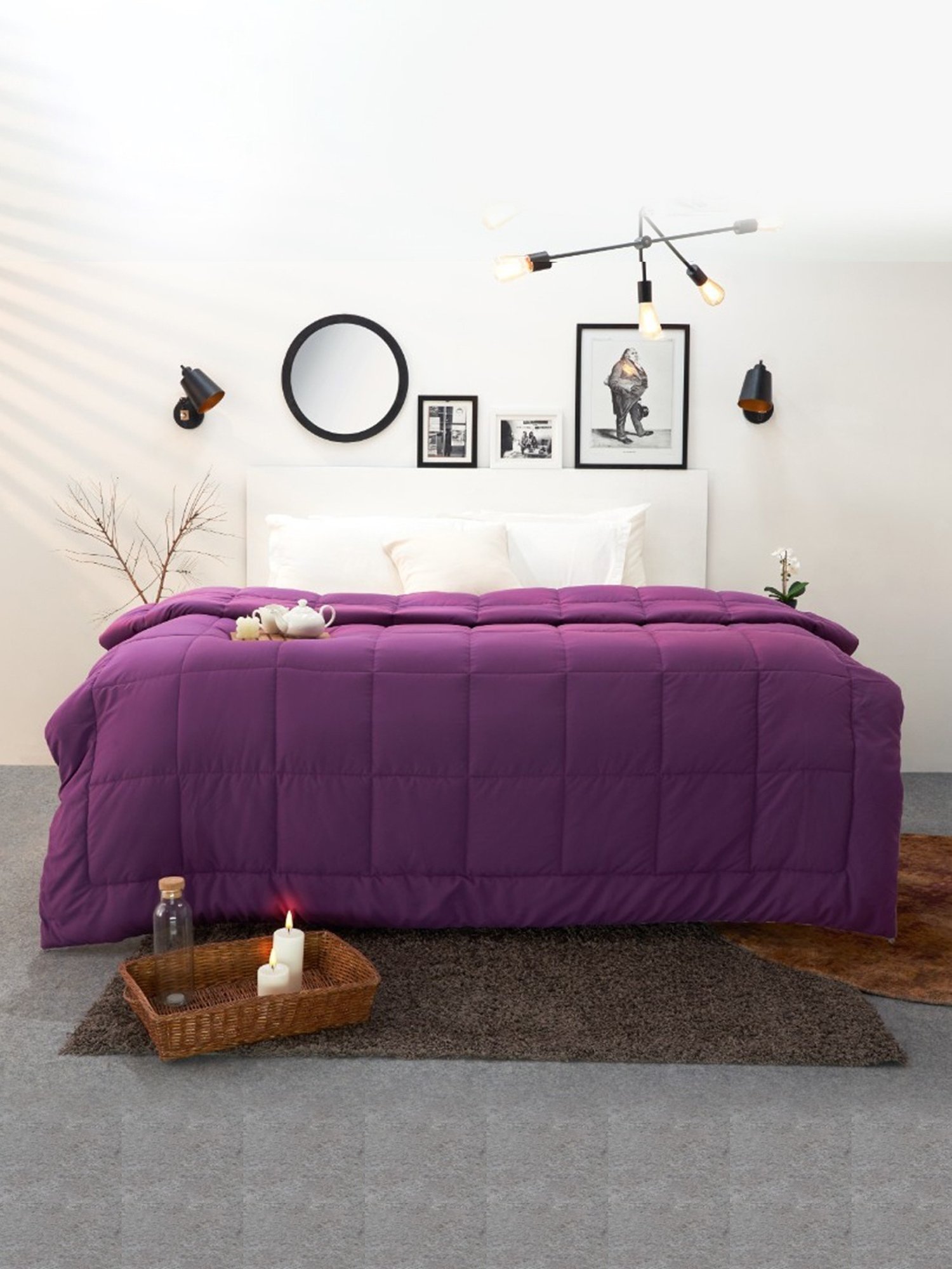 Spaces Silkysoy Solid Violet & Gray 90 GSM Microfibre Single Bed Quilt