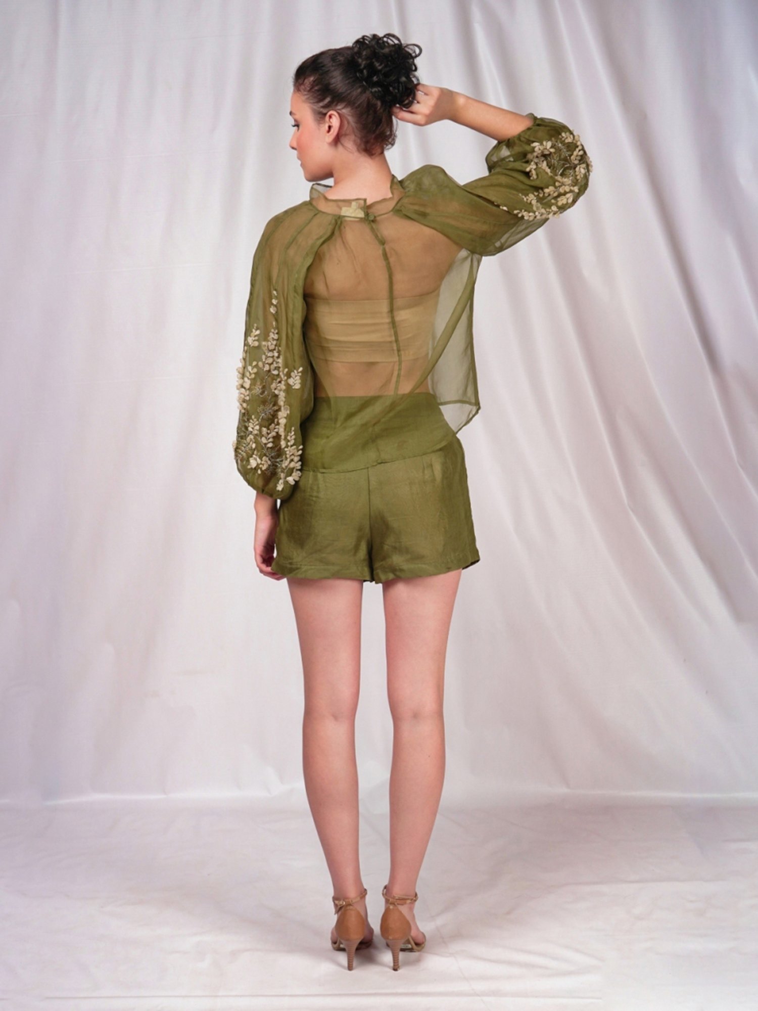 Seesa Green Spring Summer Mid-thigh Length Shorts