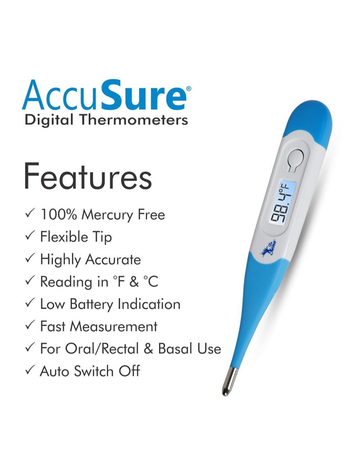 AccuSure MT402S Mercury-Free Highly Accurate Digital Thermometer with Storage Case