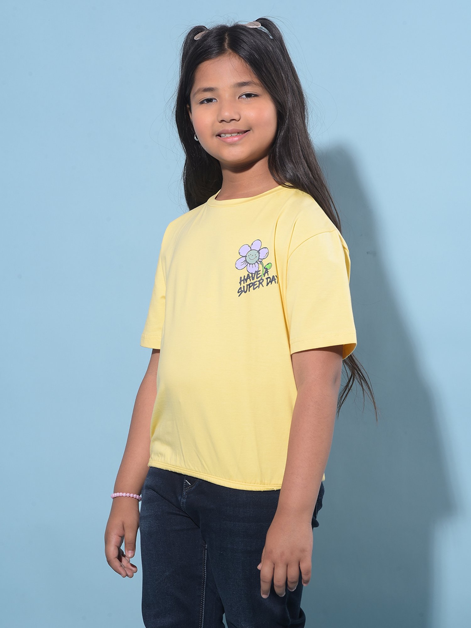 Crimsoune Club Kids Yellow Floral Print T-Shirt