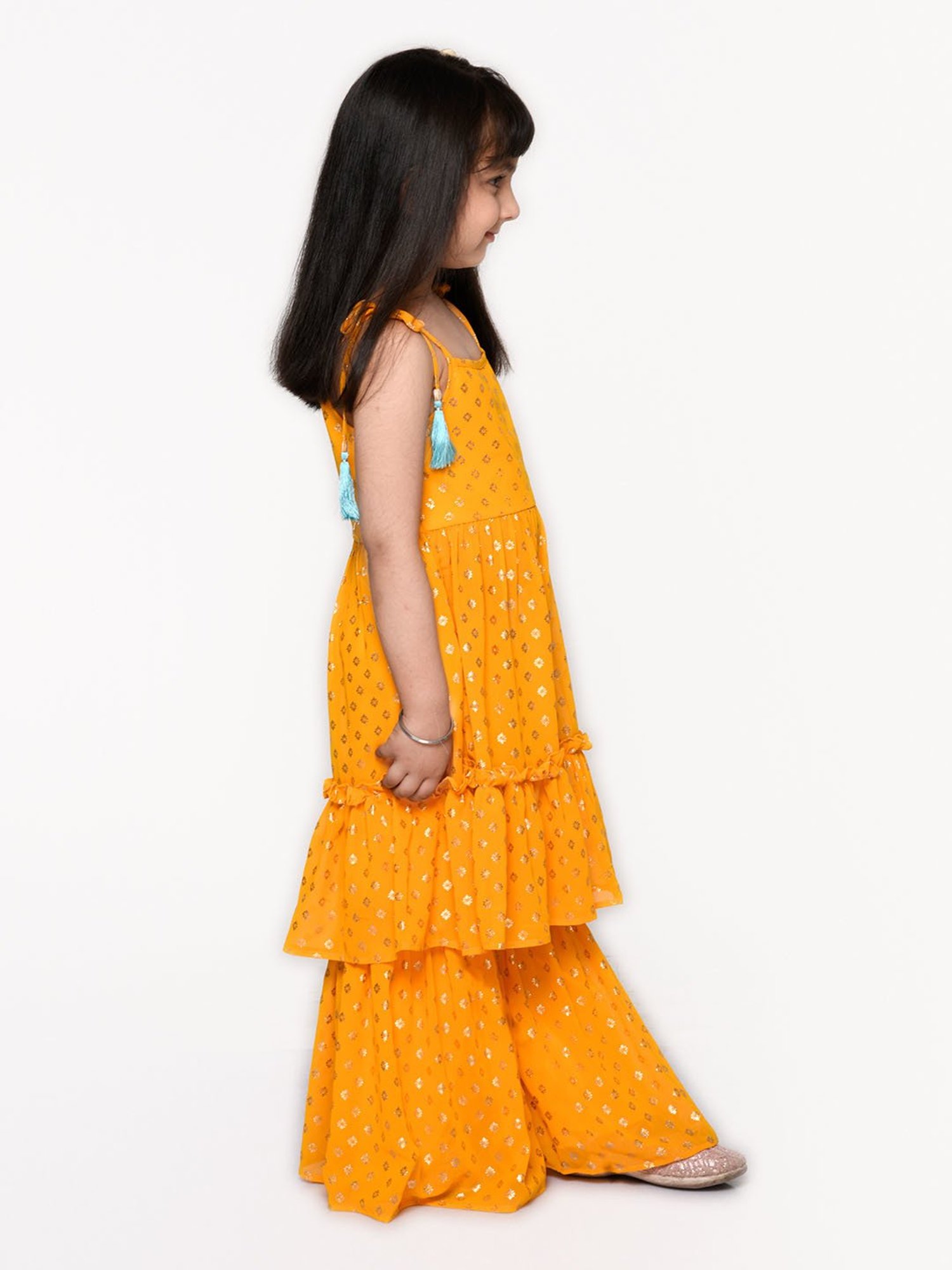 Saka Designs Kids Orange Printed Kurta with Sharara