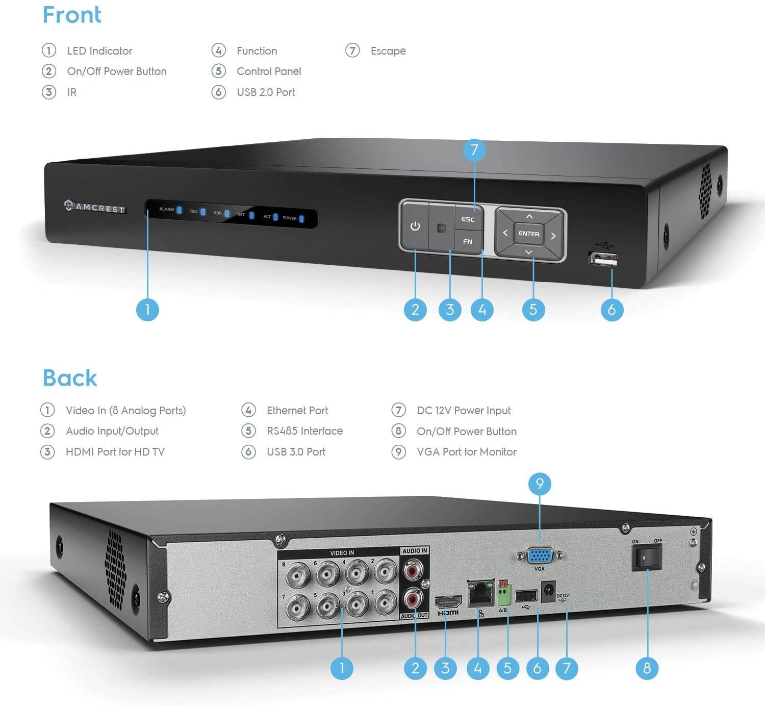 amcrest 4k ultrahd 8 channel ai dvr security camera system recorder, 8mp security dvr for analog security cameras & amcrest ip