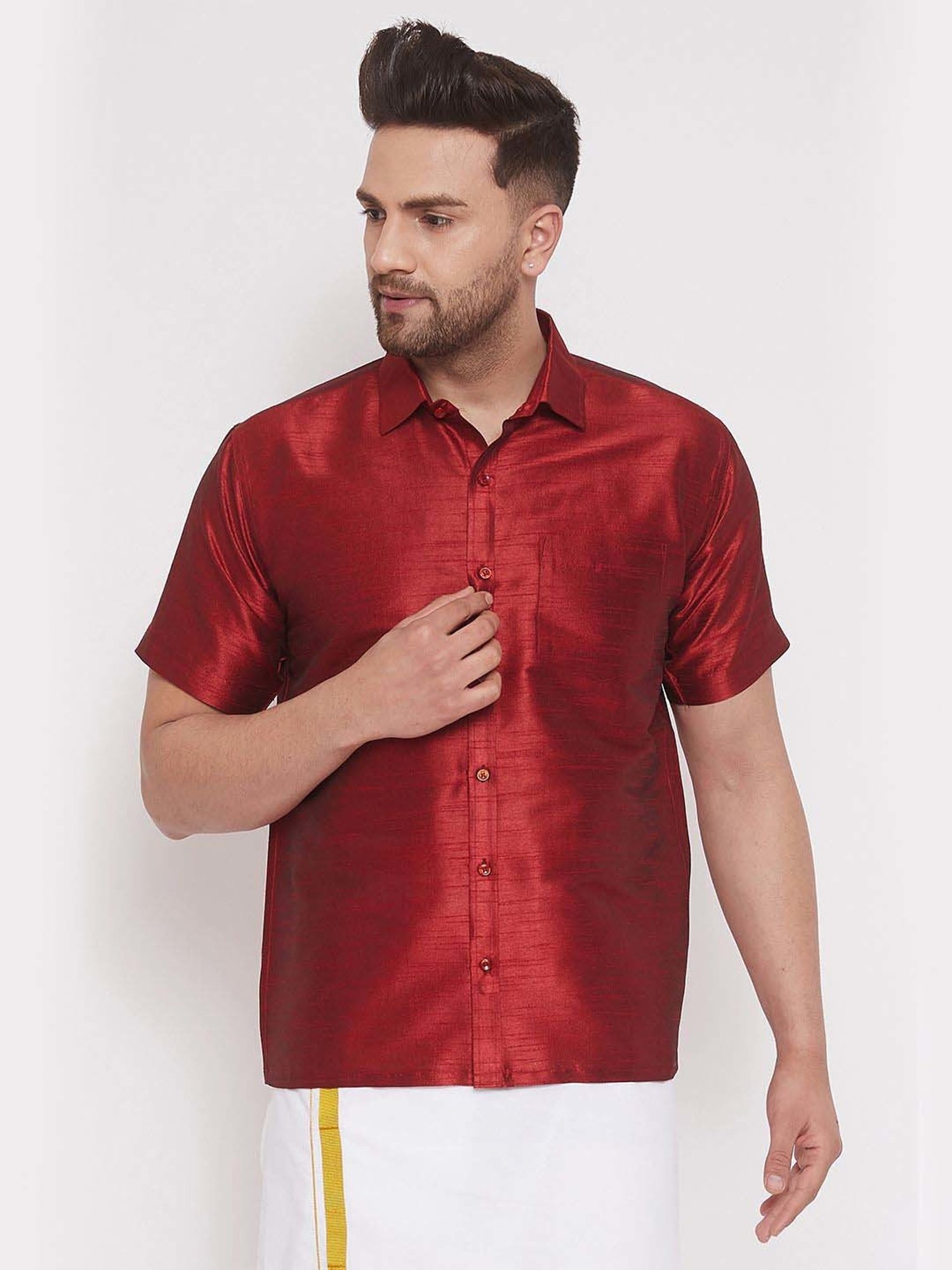 Vastramay Maroon Regular Fit Ethnic Shirt
