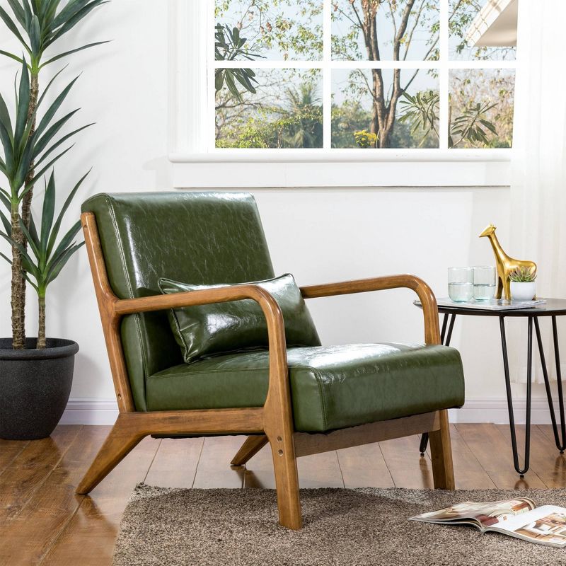 Accent Armchair with Walnut Ruberwood Frame Green - Glitzhome