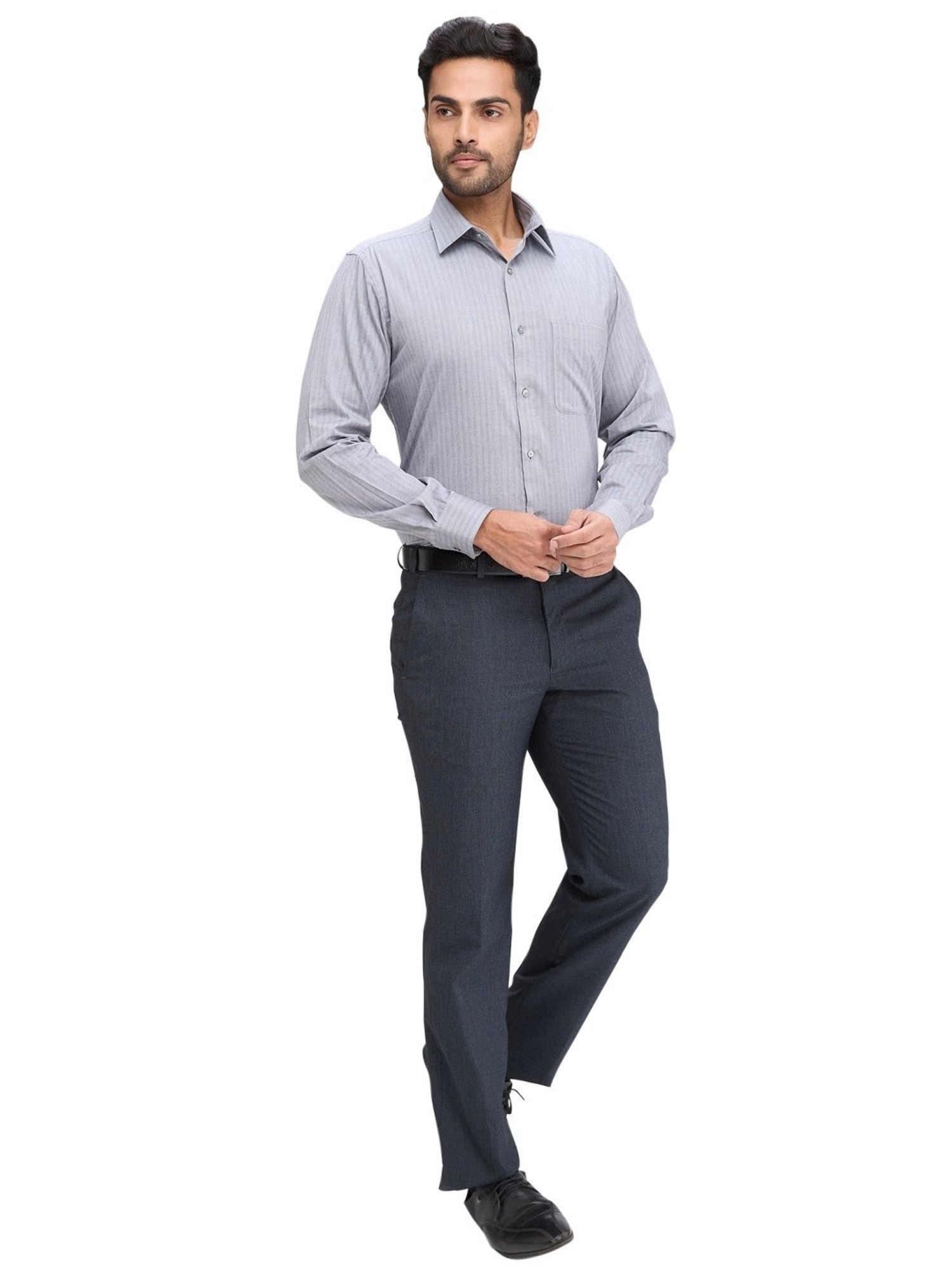 Park Avenue Blue Regular Fit Texture Trousers