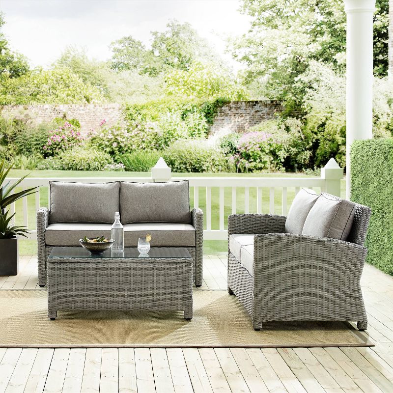 Bradenton 3pc Outdoor Loveseat Wicker Seating Set - Gray - Crosley