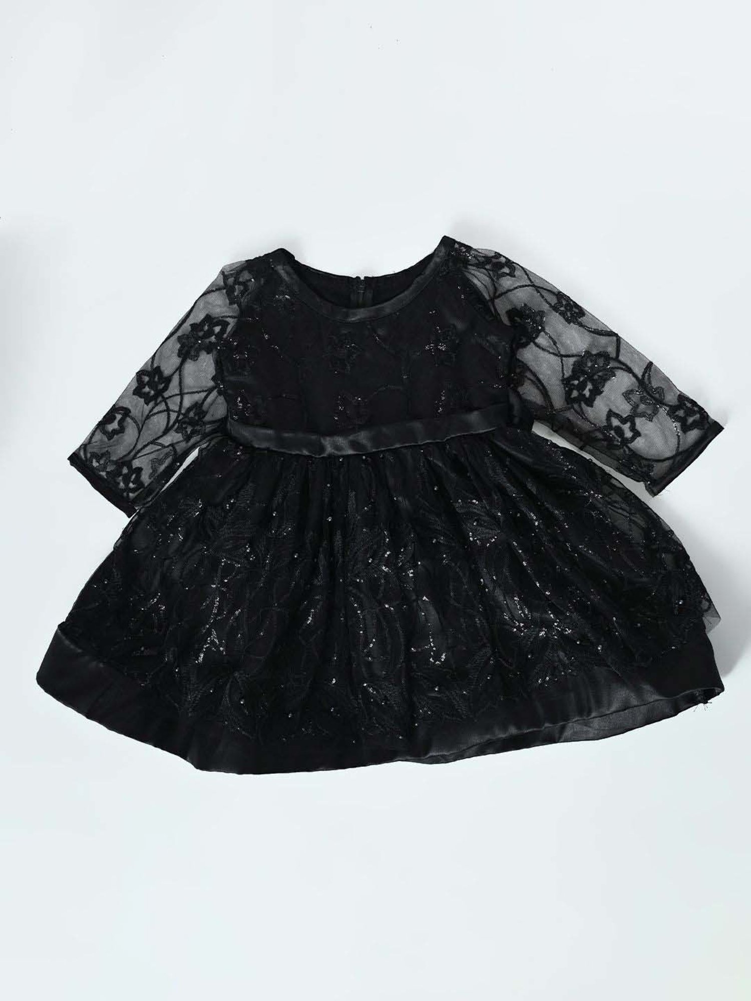 Bella Moda Kids Black Self Pattern Dress