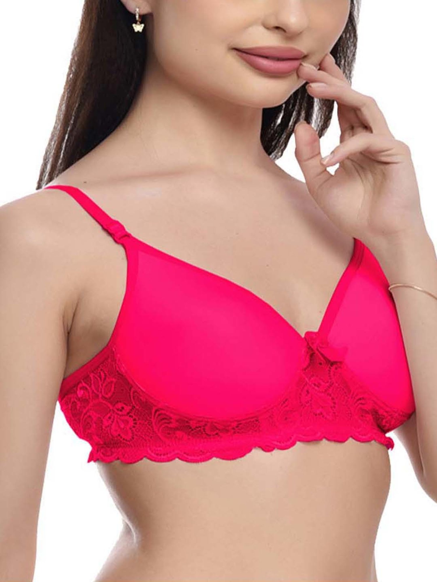 FIMS: Fashion is my Style Hot Pink & Purple Lace Work Everyday Bras - Pack Of 3