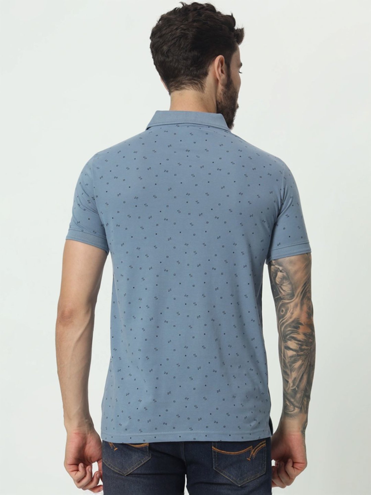 Tab91 Blue Regular Fit Printed Polo T-Shirts