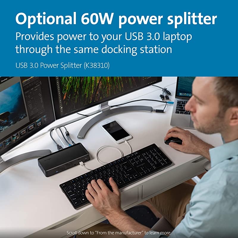 SD4700P USB-C or USB-A - 60W PD - Dual Display Docking Station with Power Delivery for Windows PC's, Surface Pro, Surface Laptops, and MacBooks - TAA Compliant (K38240NA)