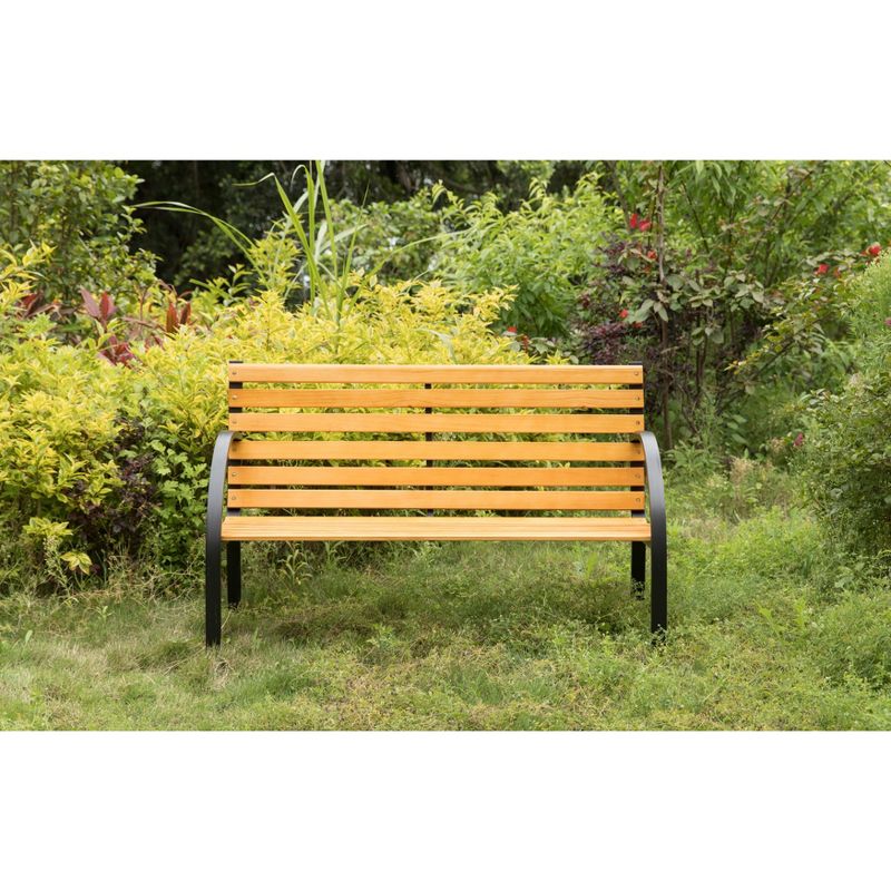 Gardenised Classical Wooden Outdoor Park Patio Garden Yard Bench with Steel Frame