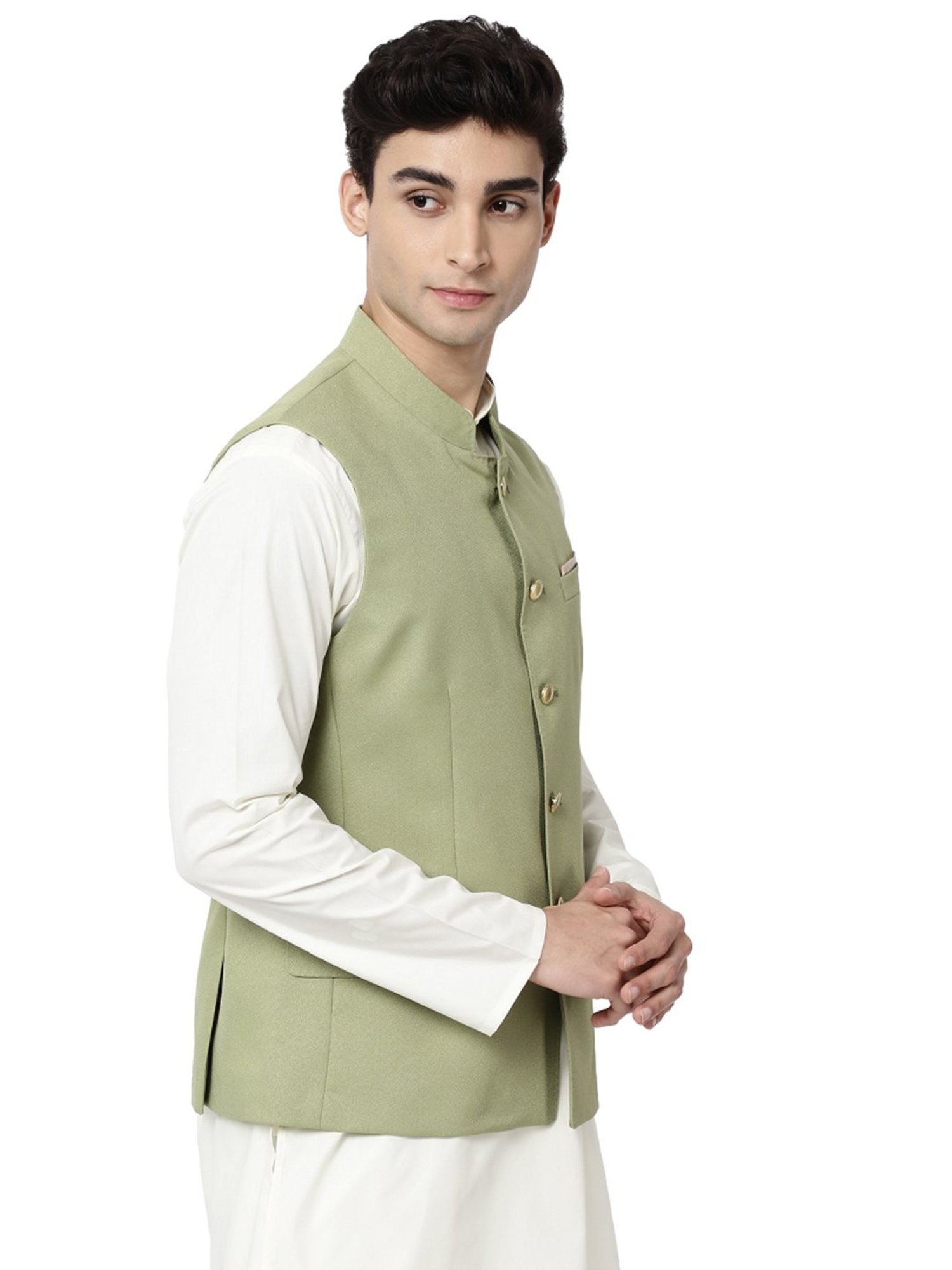Ad By Arvind Olive Regular Fit Nehru Jacket