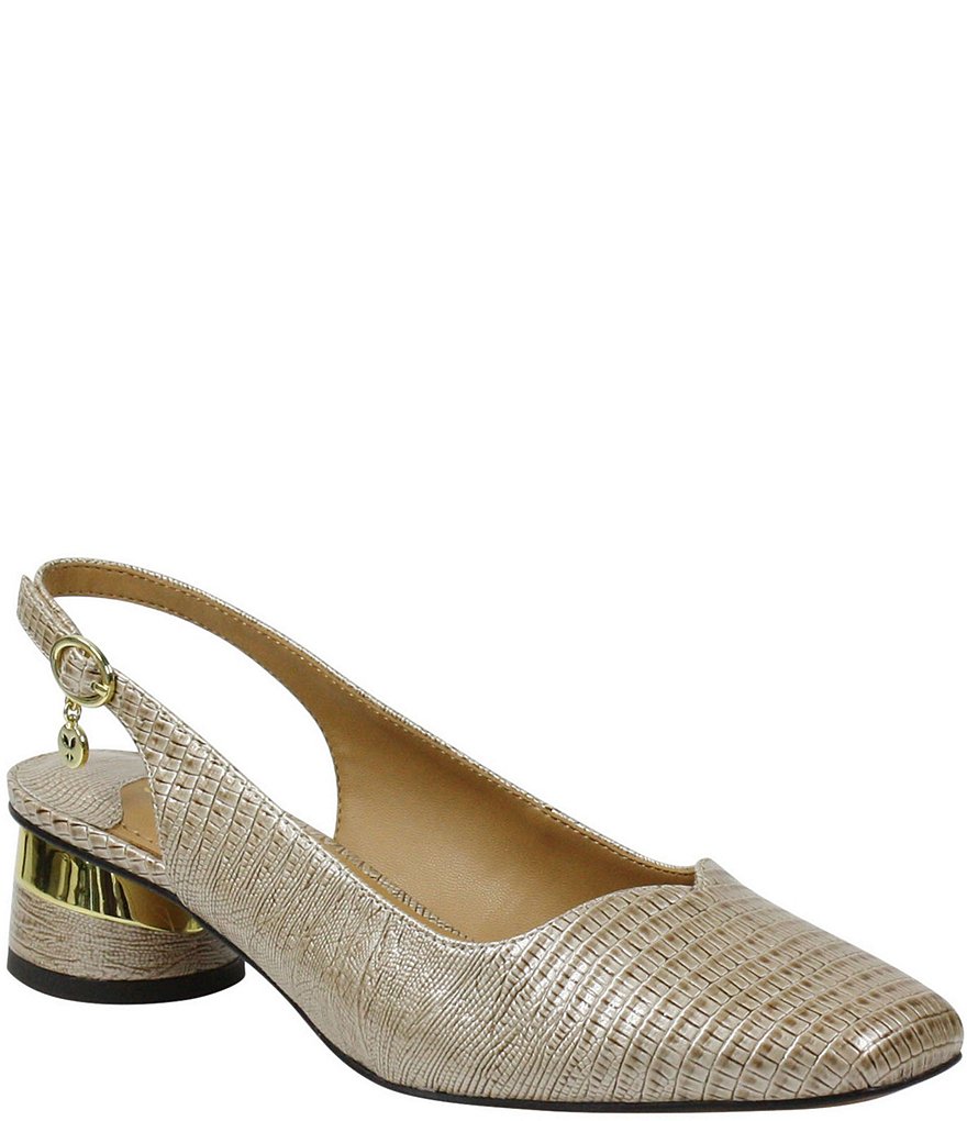 J. Renee Taveta Lizard Embossed Slingback Block Heel Pumps