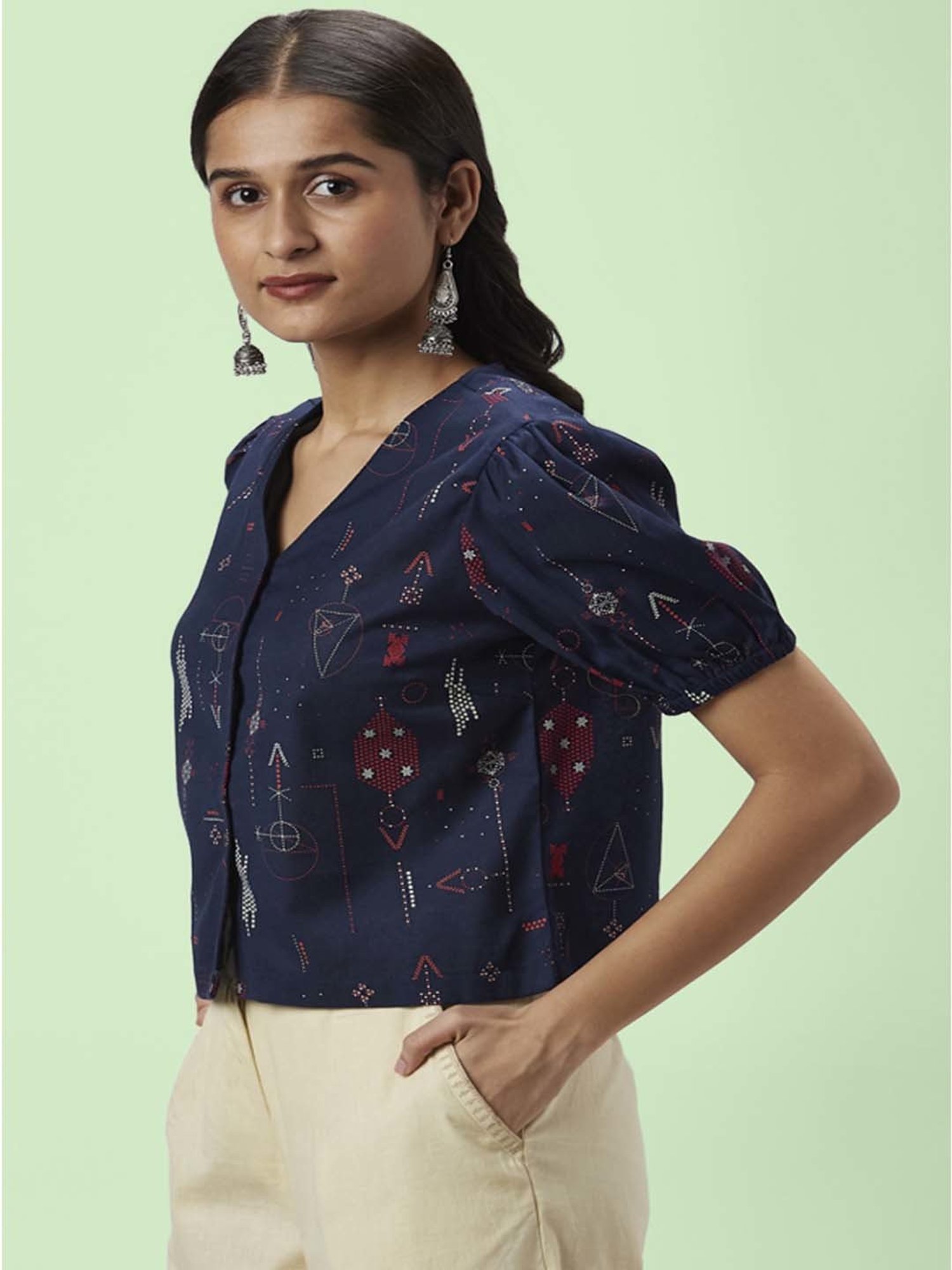Akkriti by Pantaloons Navy Printed Top