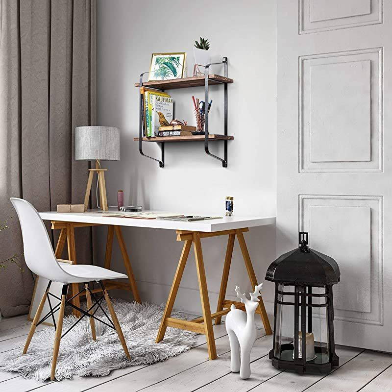 Rustic Floating Shelves Wall Mounted Industrial Wall Shelves for Pantry Living Room Bedroom Kitchen Entryway 2 Tier Wood Storage Shelf Heavy Duty Carbonized Black