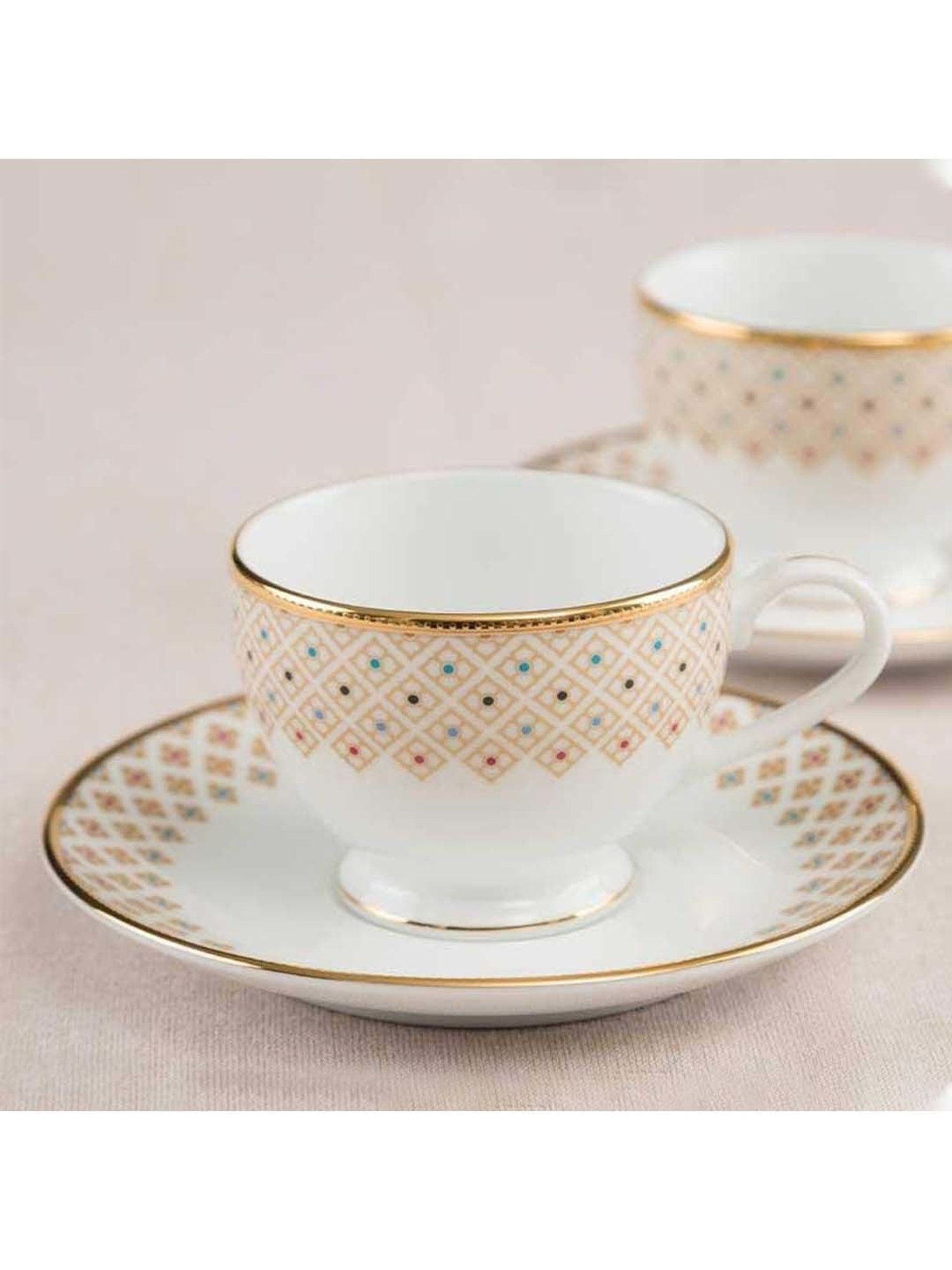 Noritake Petite Fleur White & Beige Porcelain 6 Cups (0.215 L) & 6 Saucers