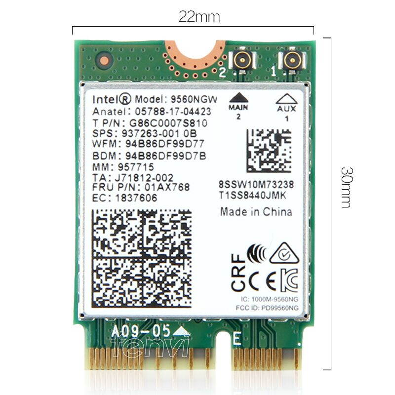 Plugadget Dual Band 1.73Gbps 802.11ac Wifi Wireless Network Wlan Card For Intel 9560 9560NGW NGFF Key E 2.4G/5Ghz Wi-fi Bluetooth 5.0