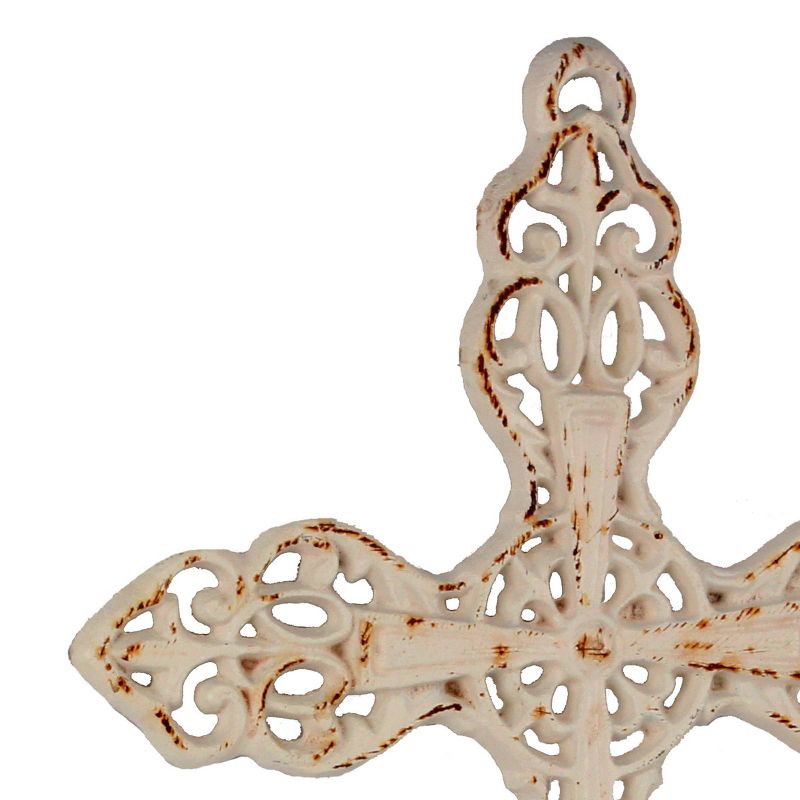 13" x 8.6" Decorative Distressed Cast Iron Wall Cross Worn White - Stonebriar Collection