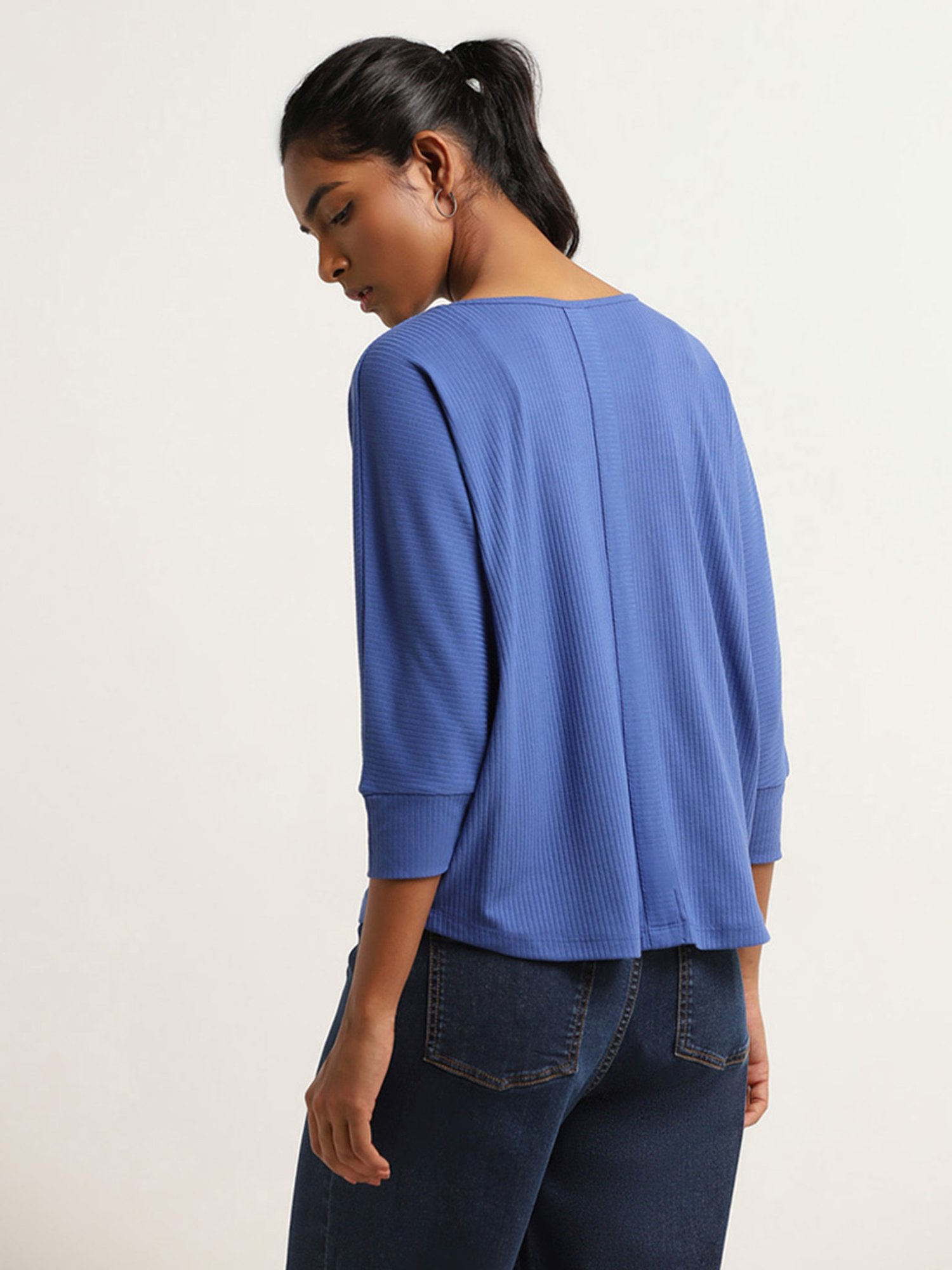 LOV by Westside Blue Ribbed Top