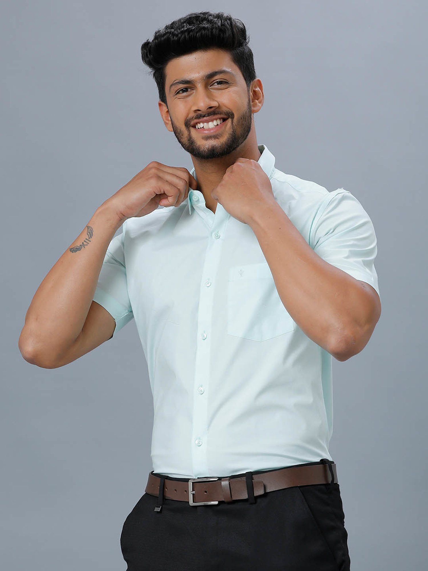 Ramraj Sky Blue Cotton Regular Fit Shirt