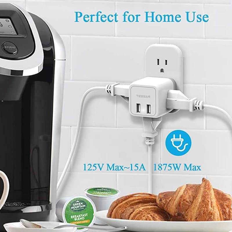 3 Prong to 2 Prong Adapter  3 Outlets with 2 USB Wall Charger Multi Plug Outlet Extender Splitter Travel Power Adapter Plug for US to Japan Canada Mexico Philippines Type A