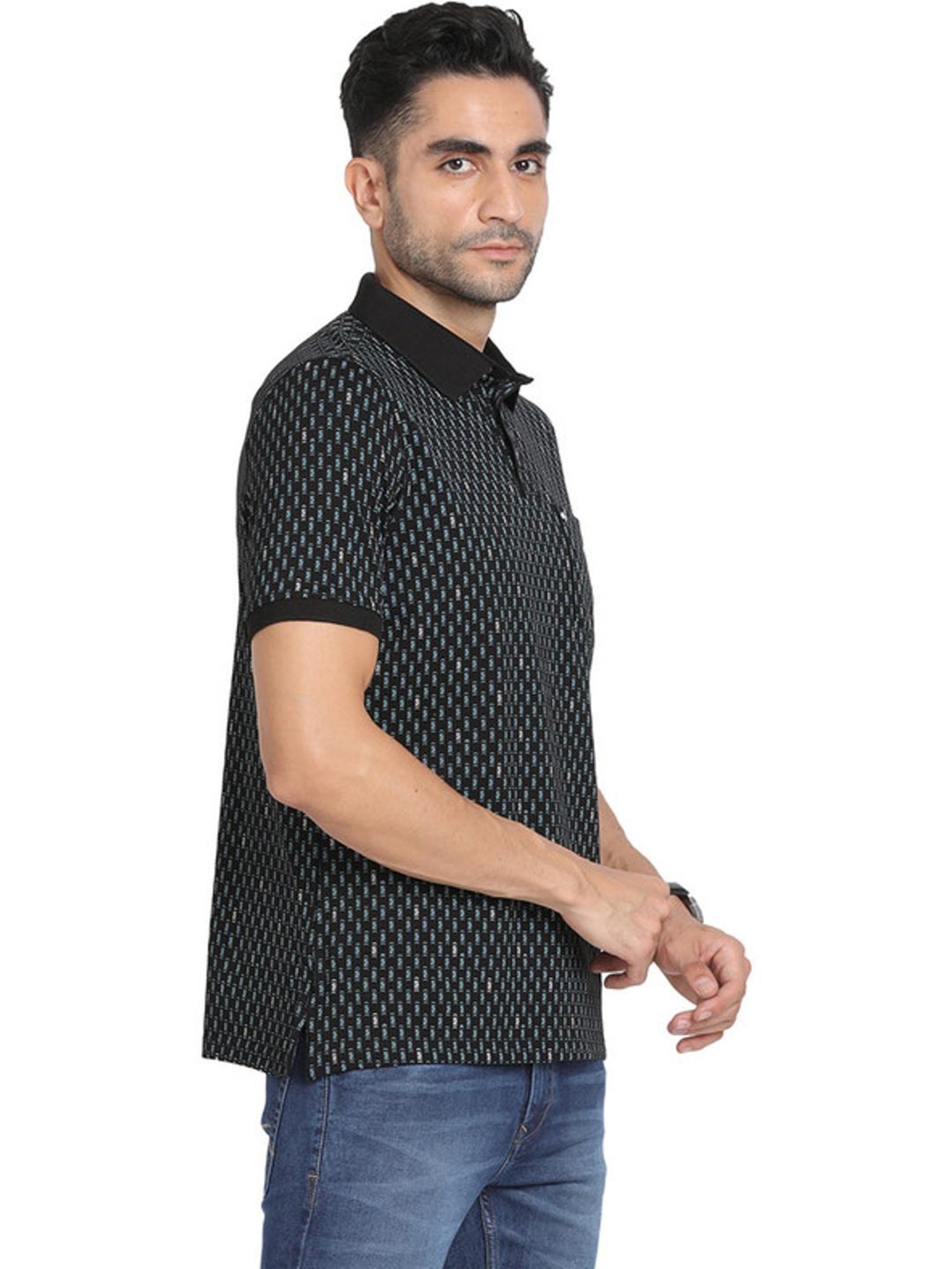Turtle Black Slim Fit Printed Polo T-Shirts