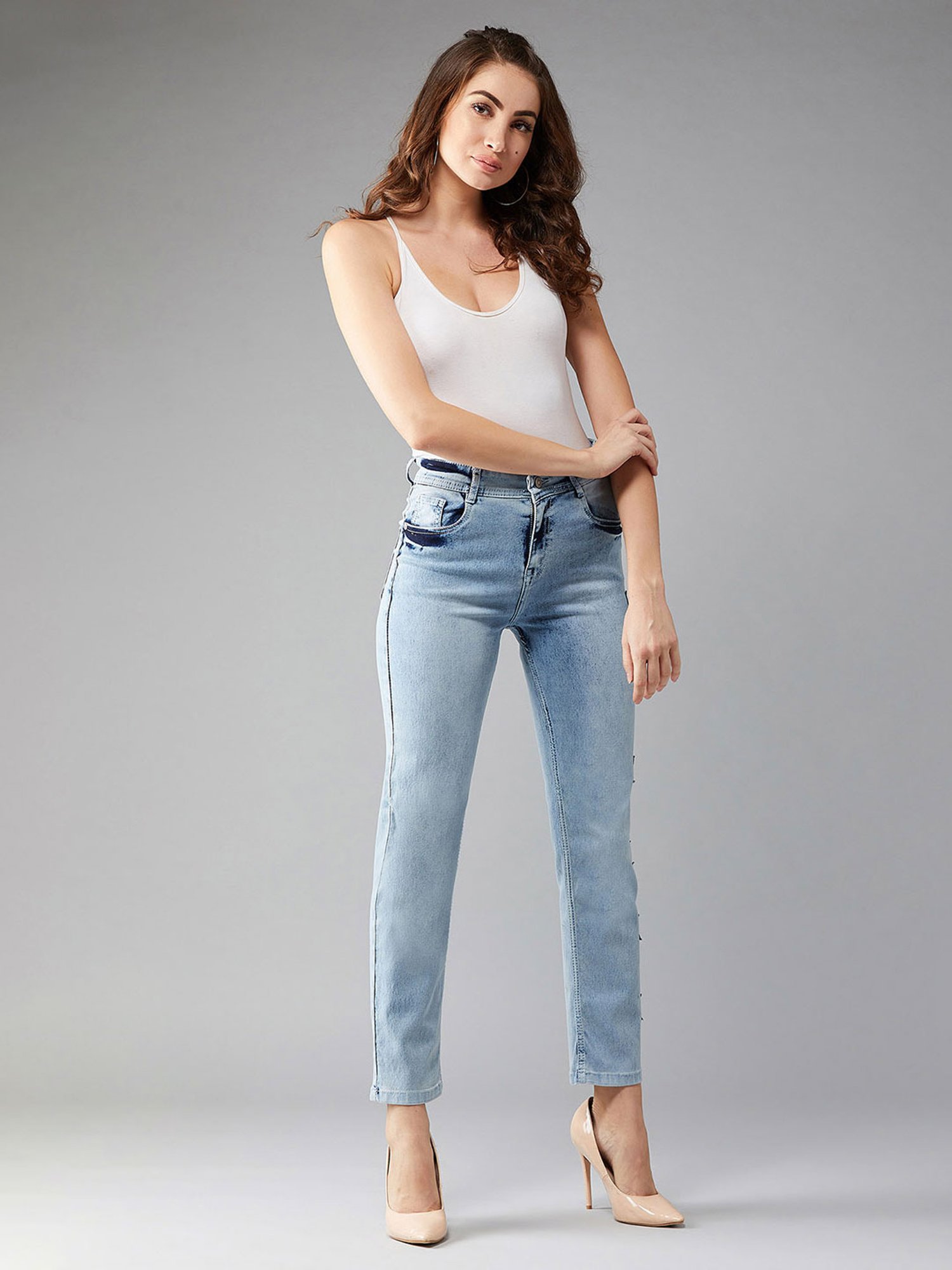 DOLCE CRUDO Light Blue Embroidered Jeans