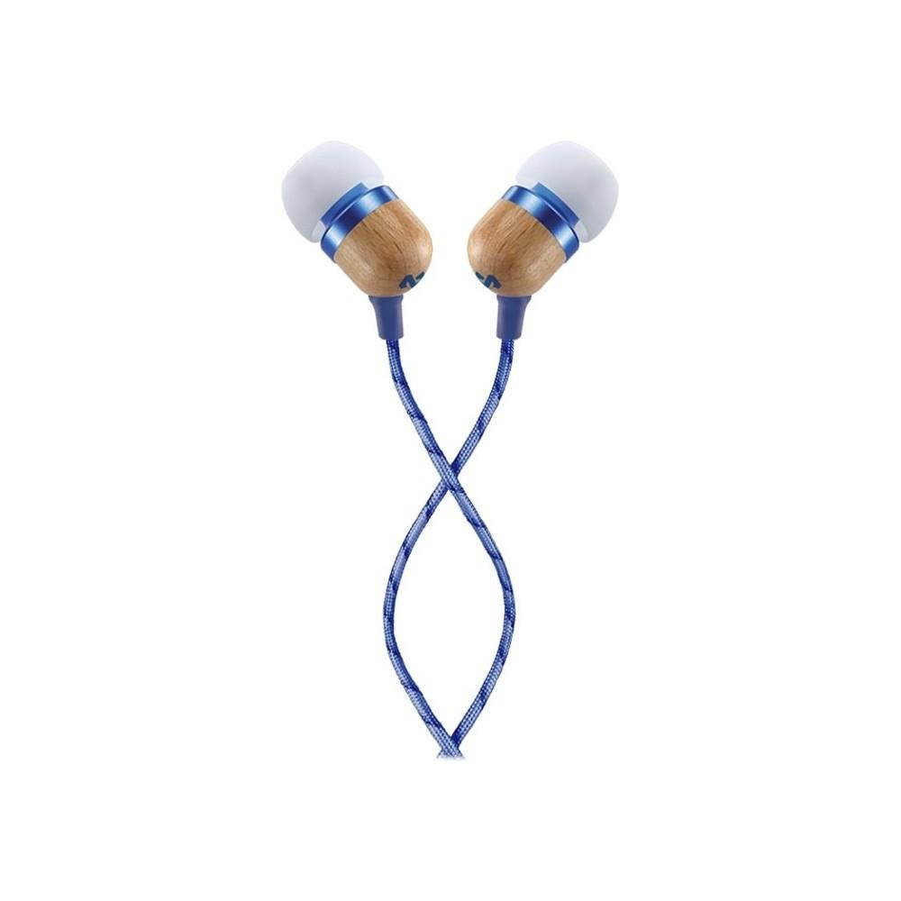 house of marley, smile jamaica wired inear headphones  inline microphone with 1button remote, noise isolating, durable, tangle free cable, emje041dn denim