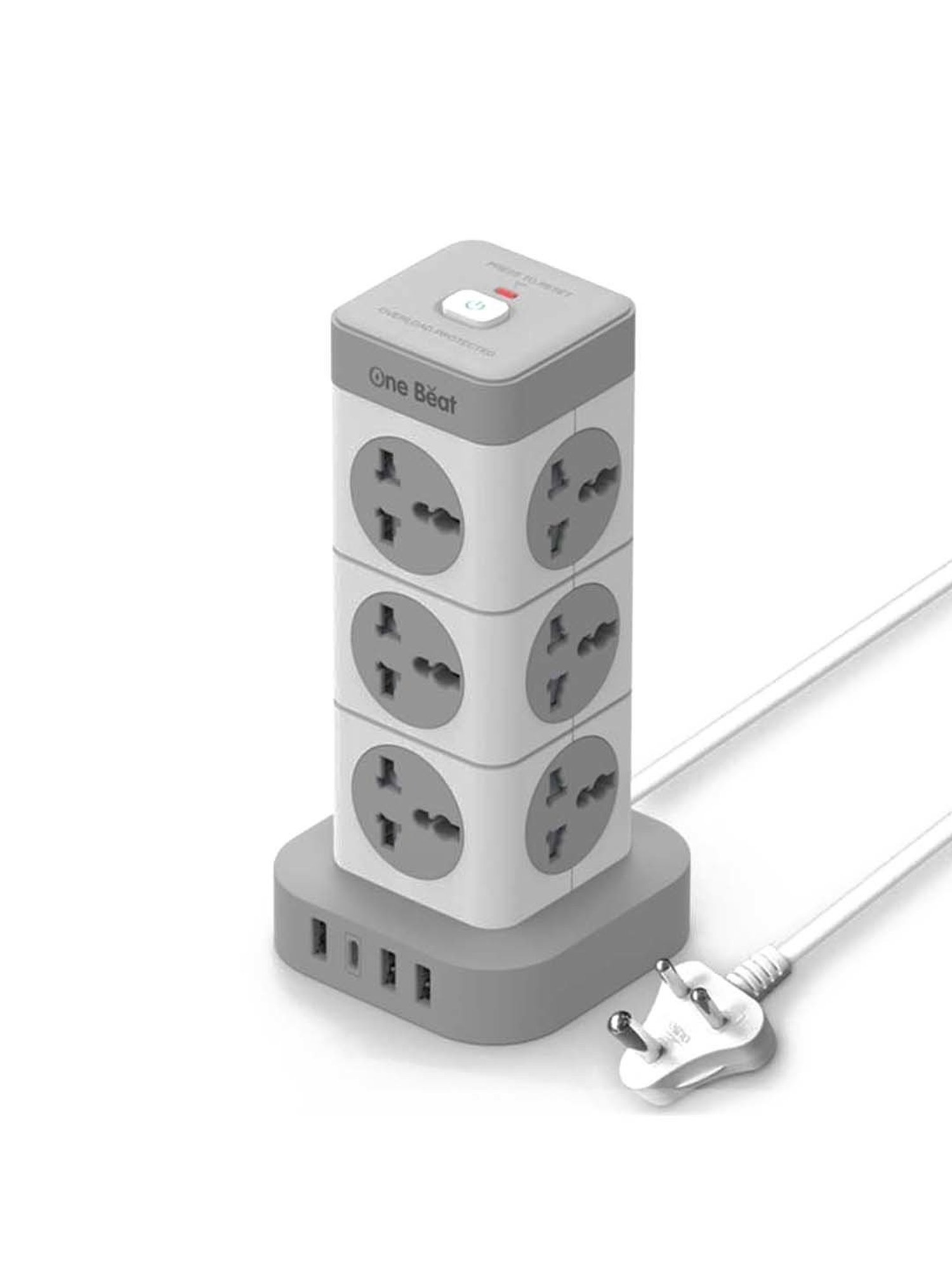 One Beat Tower 12 Socket Extension Boards with LED Indicator (White, 2 m)