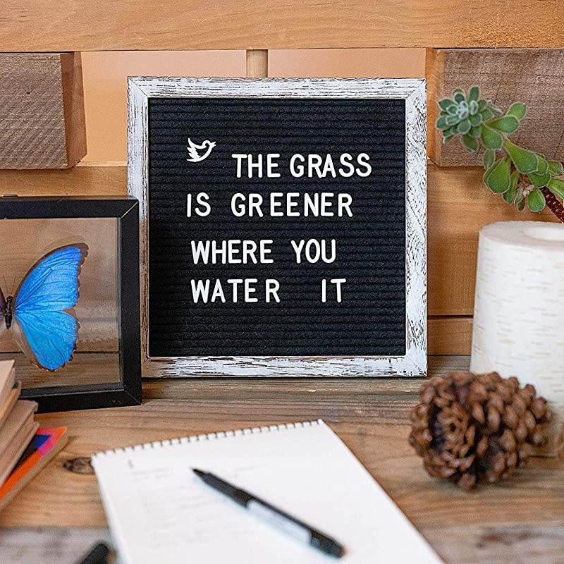 Letter Board with 10x10 Inch Rustic Wood Frame Script Words Precut Letters Picture Hangers Farmhouse Wall Decor Shabby Chic Vintage Decor Black Message Board