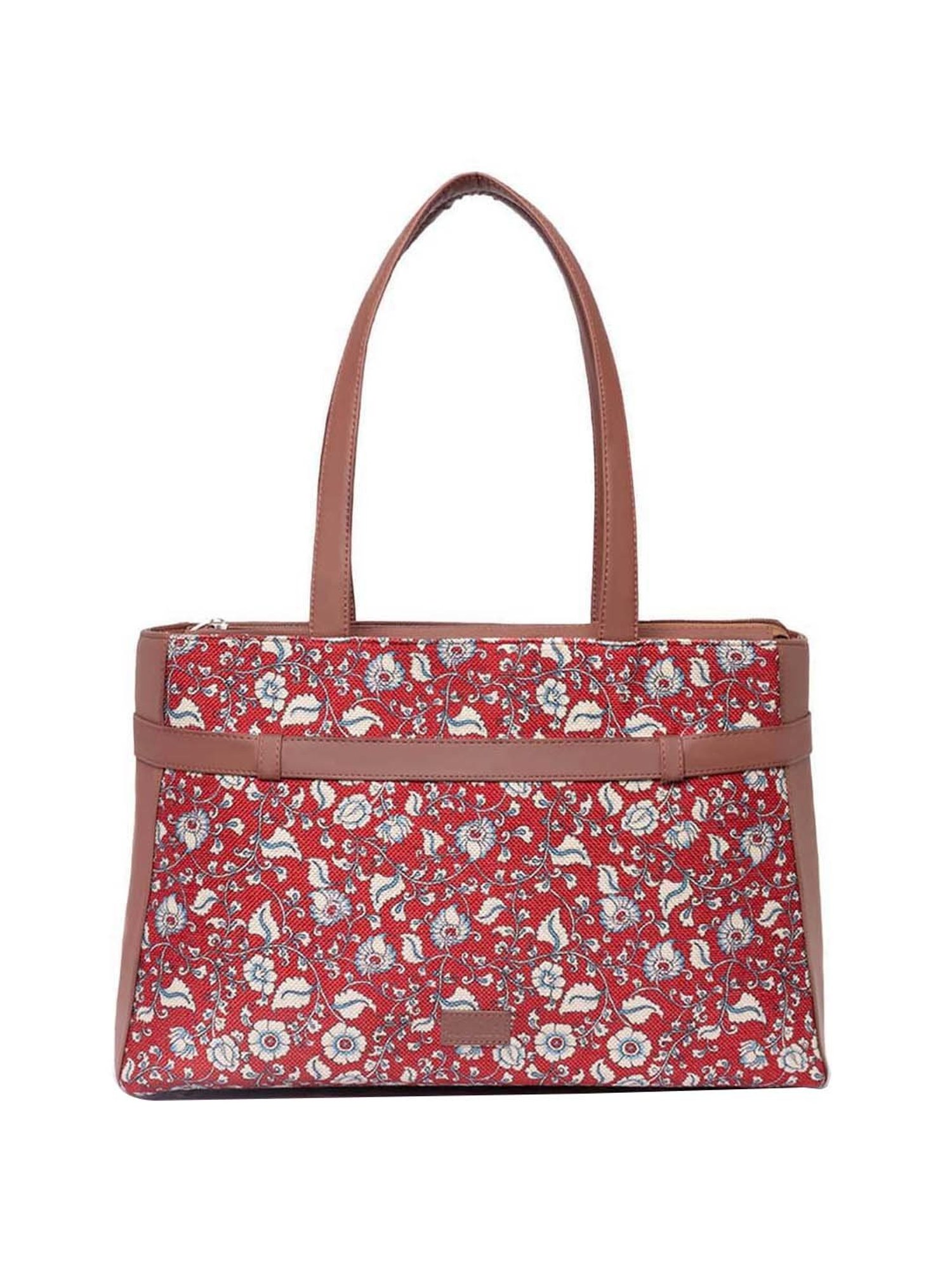 ZOUK Red Printed Large Laptop Tote Handbag