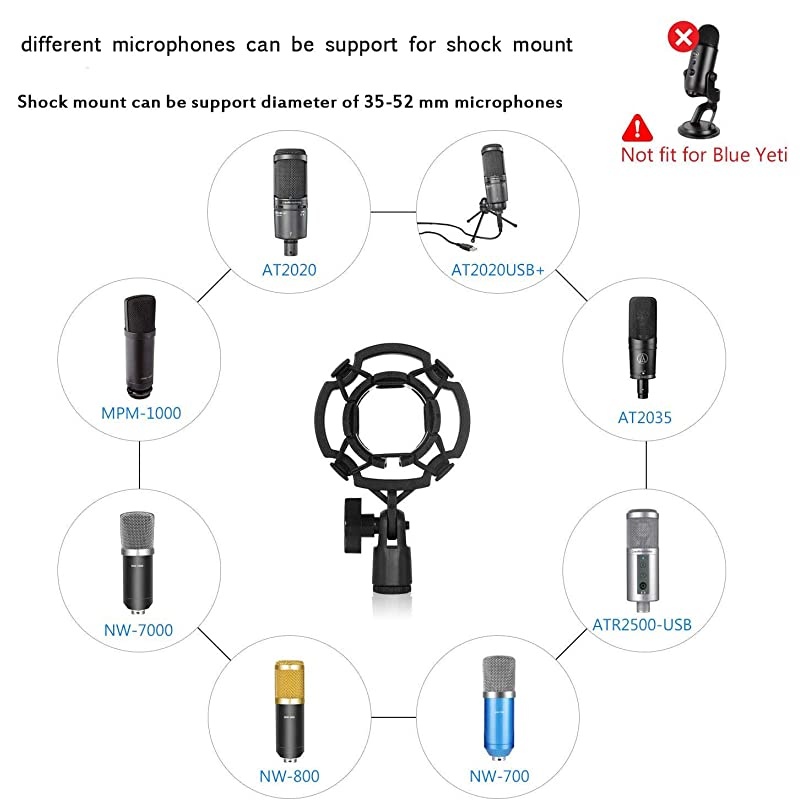 Microphone Arm Stand for Blue Yeti Snowball Ice Suspension Boom Scissor with Mic Filter, Mic Clip,Shock Mount, Adjustable Mic Boom Scissor Arm Stands,Radio Broadcasting and Recording