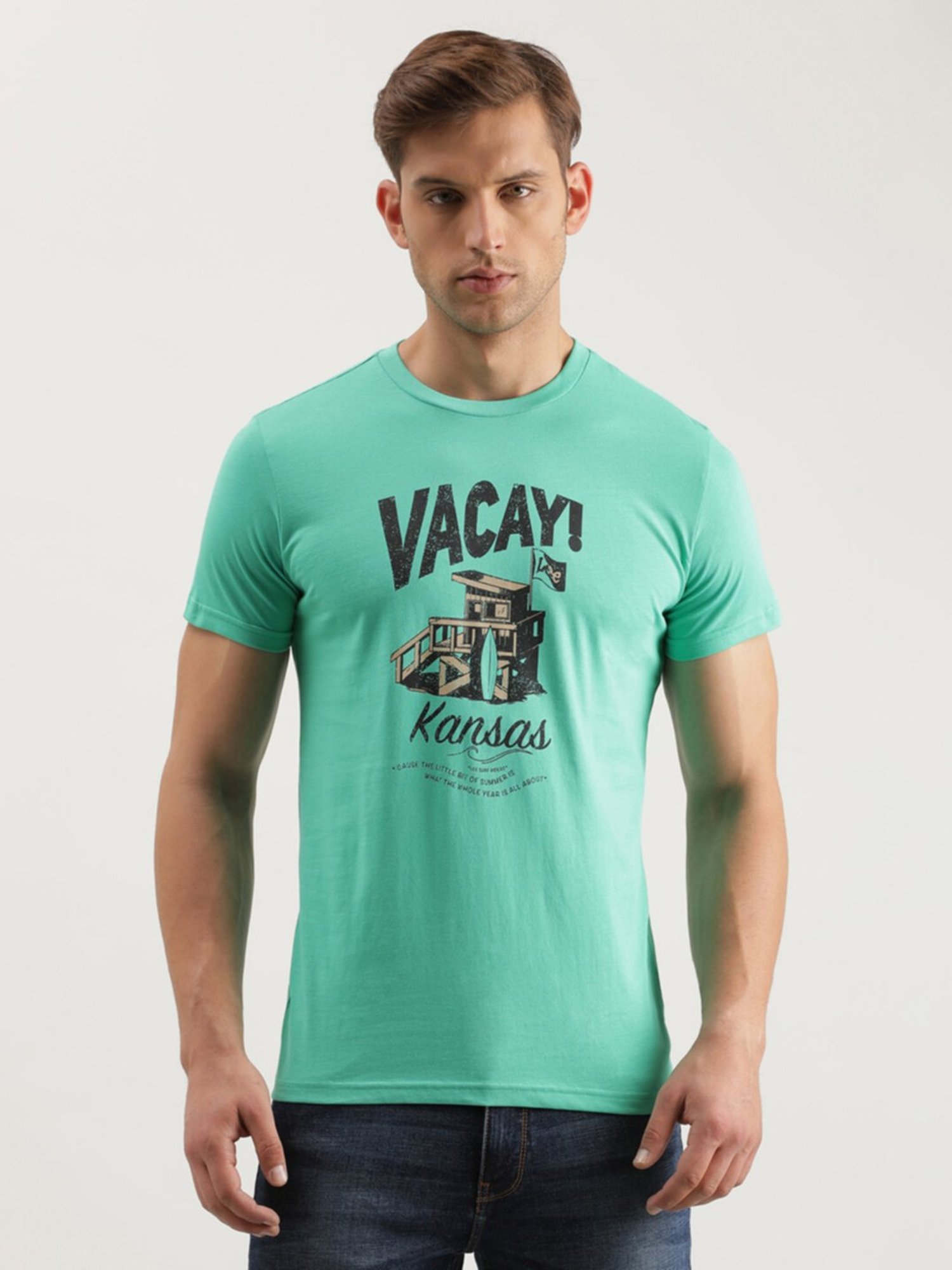 Lee Mint Green Slim Fit Graphic Print Crew T-Shirt