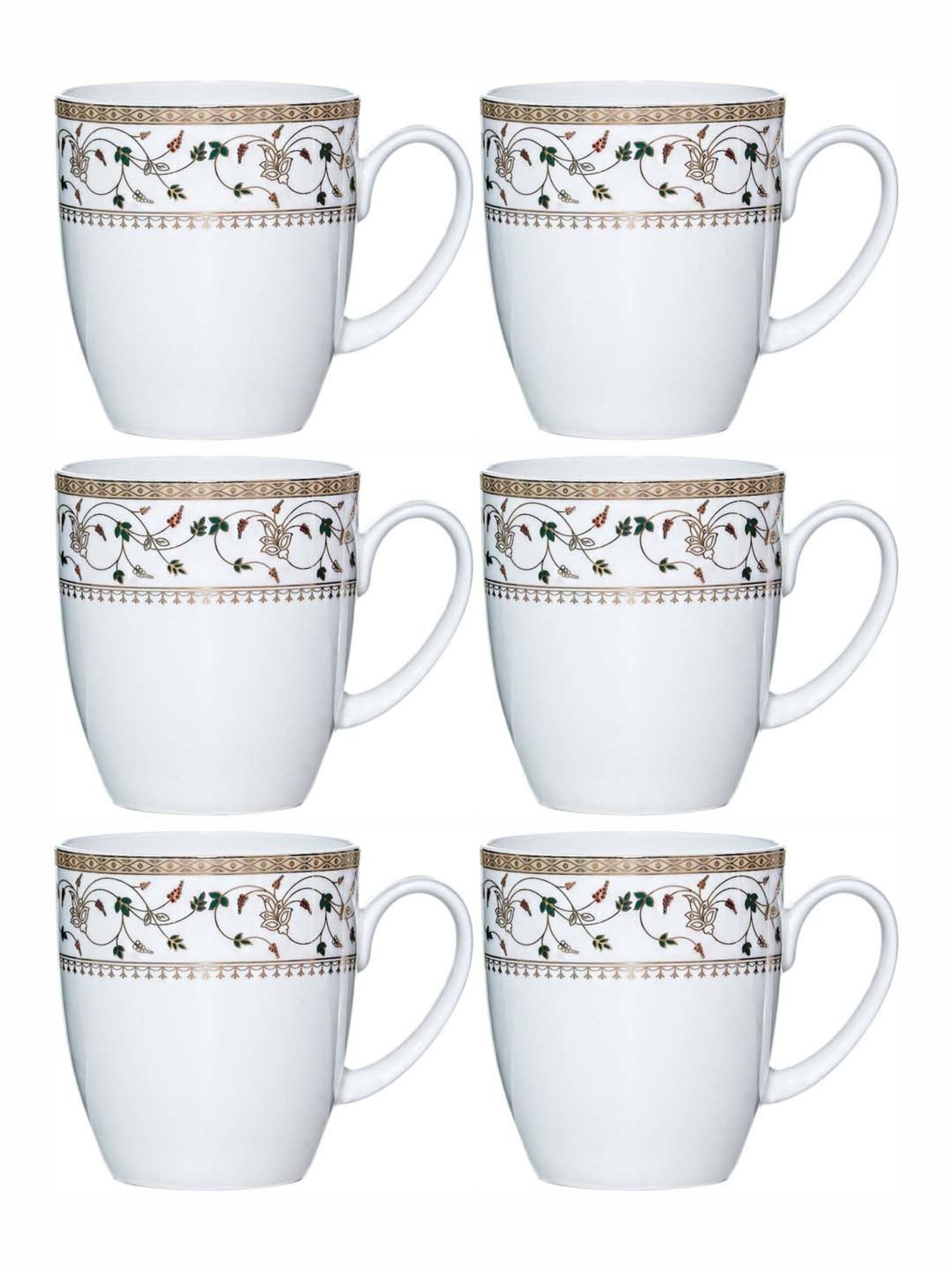 SONAKI White & Gold Bone China Tea Coffee Mug With Gold Printing - Set of 6