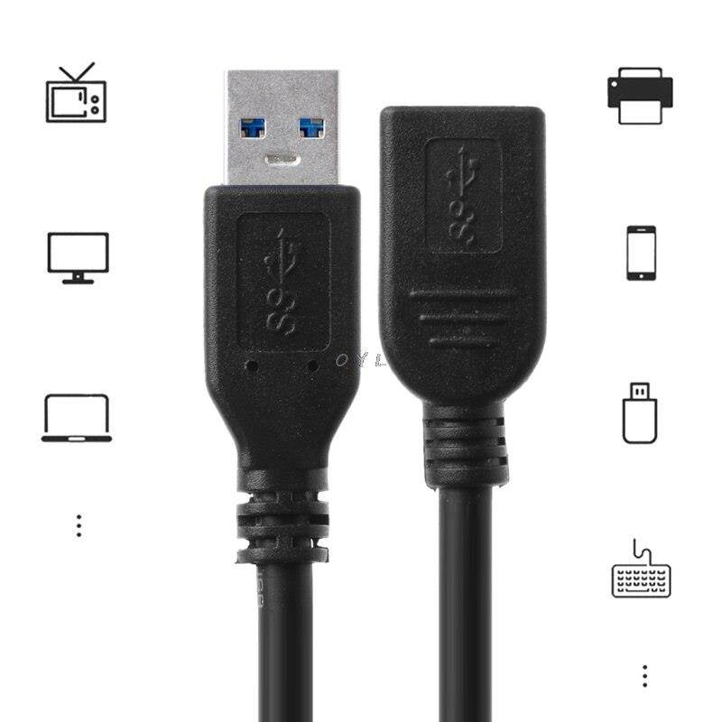 Black USB 3.0 Extension Cable Male to Female Data Sync Fast Speed Cord Connector