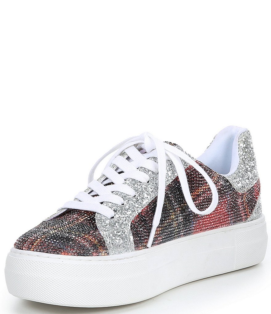 Betsey Johnson Lindsay Plaid Glitter Jewel Embellished Lace-Up Sneakers